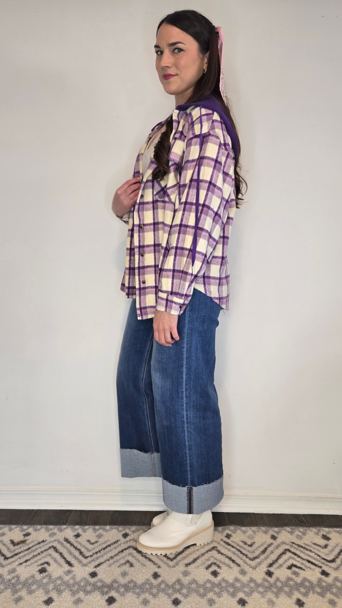 Purple Plaid Hooded Oversize Shacket "Peyton"