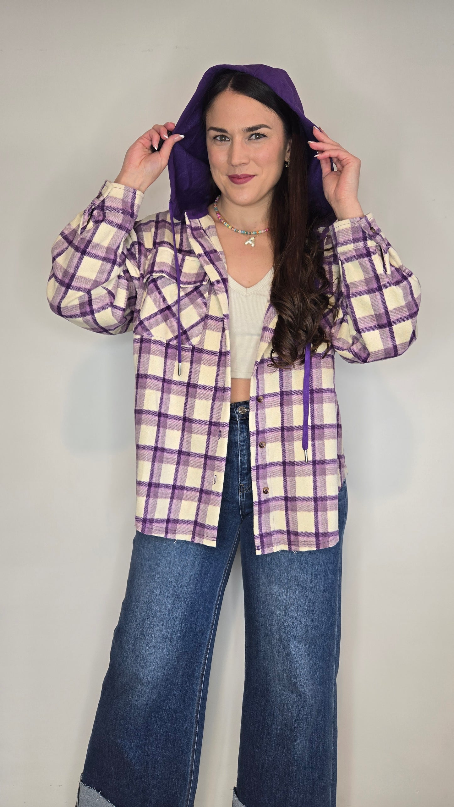 Purple Plaid Hooded Oversize Shacket "Peyton"