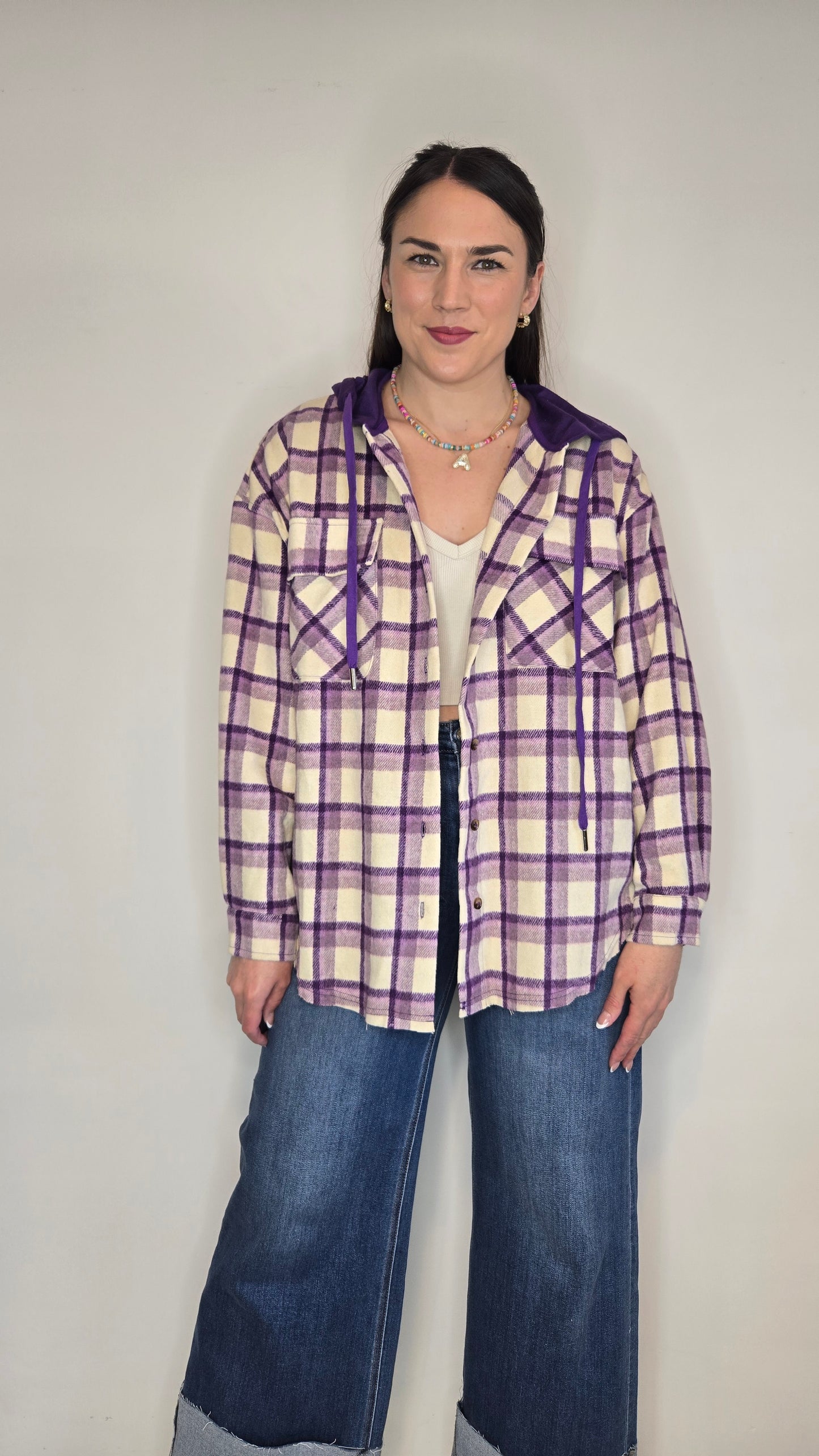 Purple Plaid Hooded Oversize Shacket "Peyton"