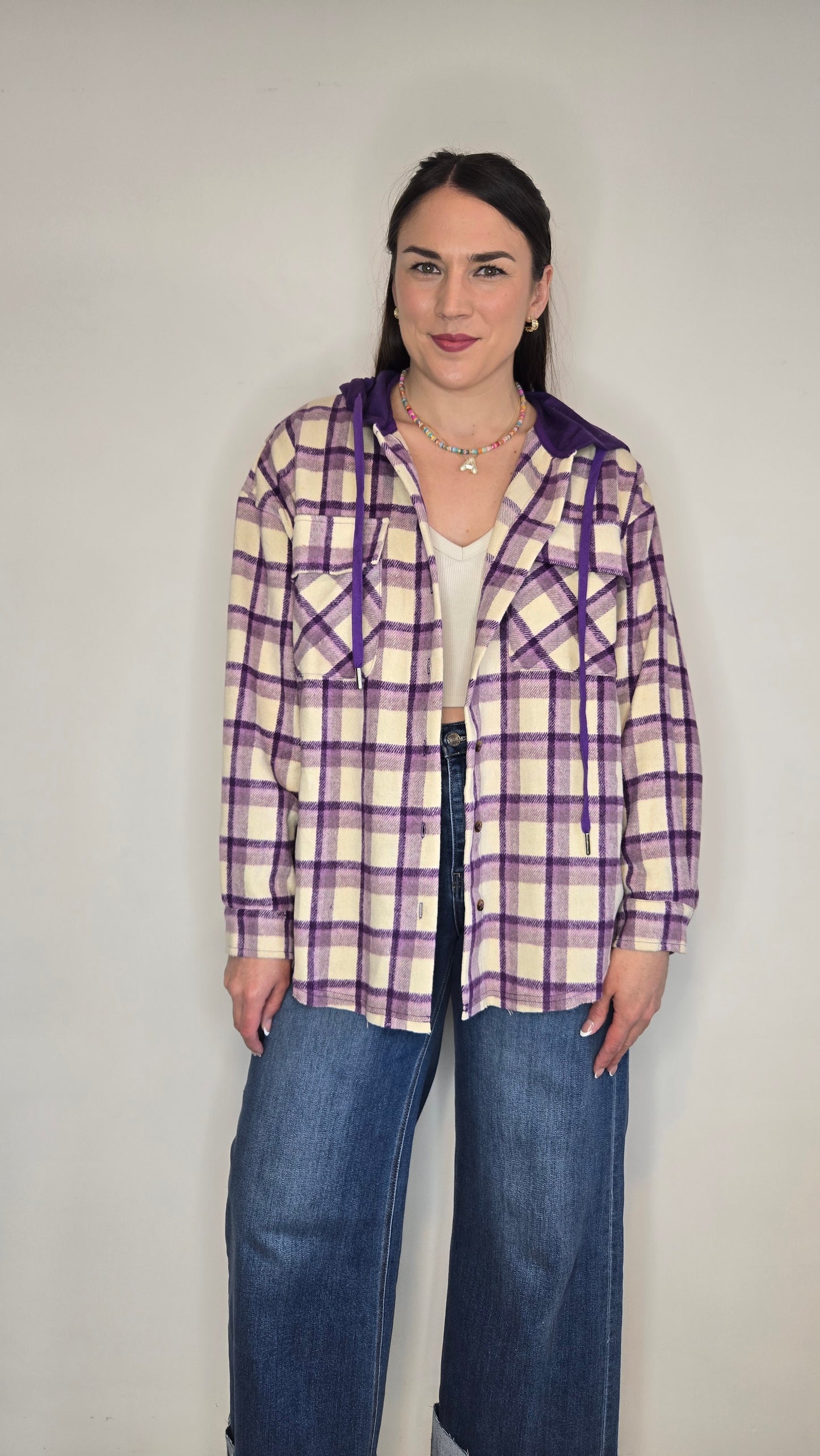 Purple Plaid Hooded Oversize Shacket "Peyton"