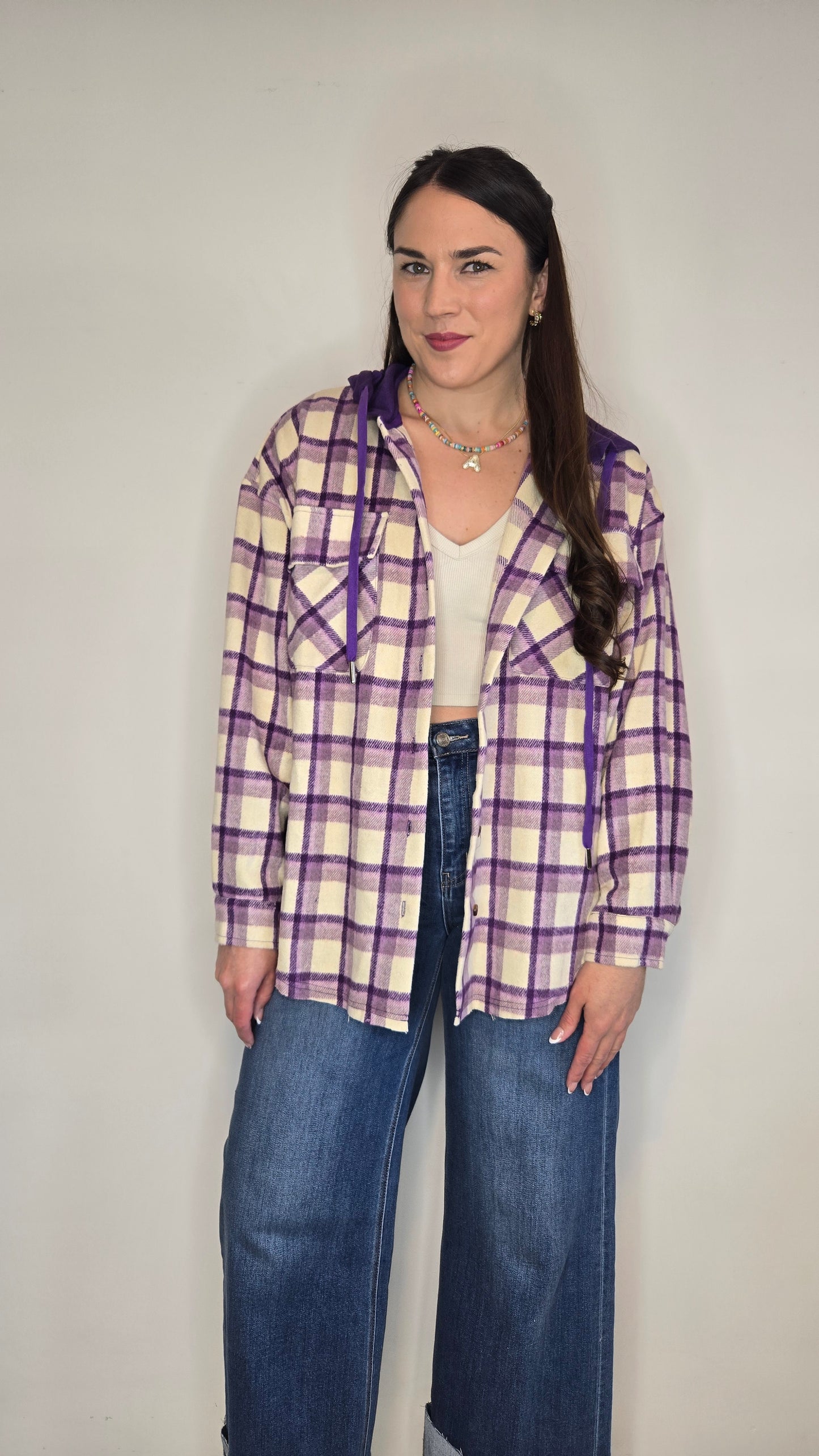 Purple Plaid Hooded Oversize Shacket "Peyton"