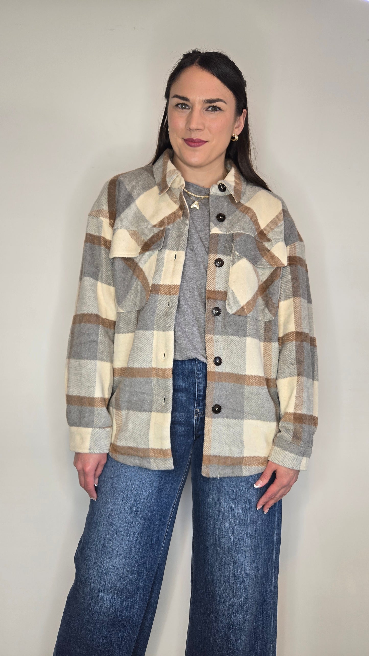 Neutral Plaid Shacket "Freya"