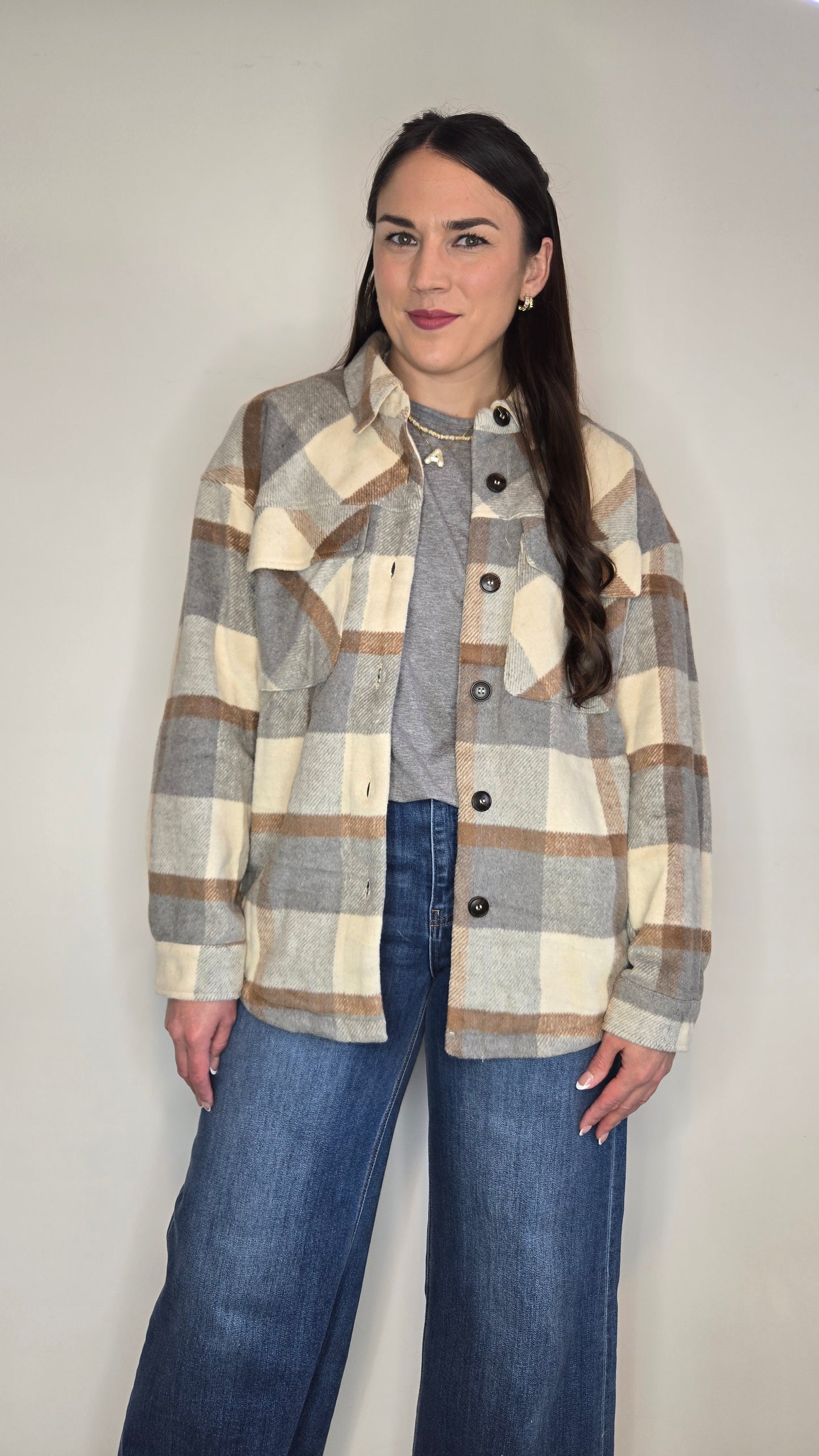 Neutral Plaid Shacket "Freya"