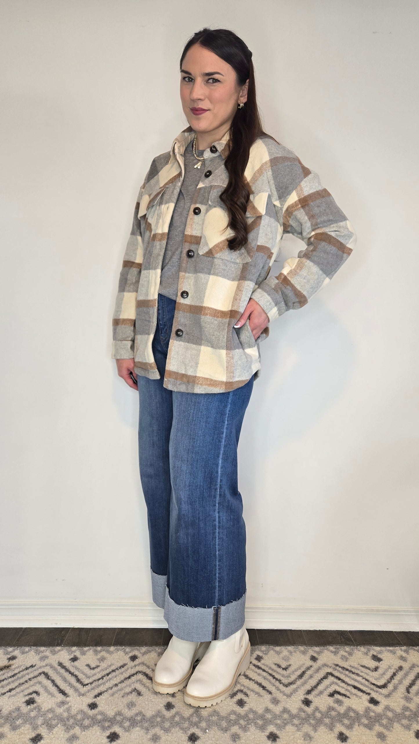 Neutral Plaid Shacket "Freya"