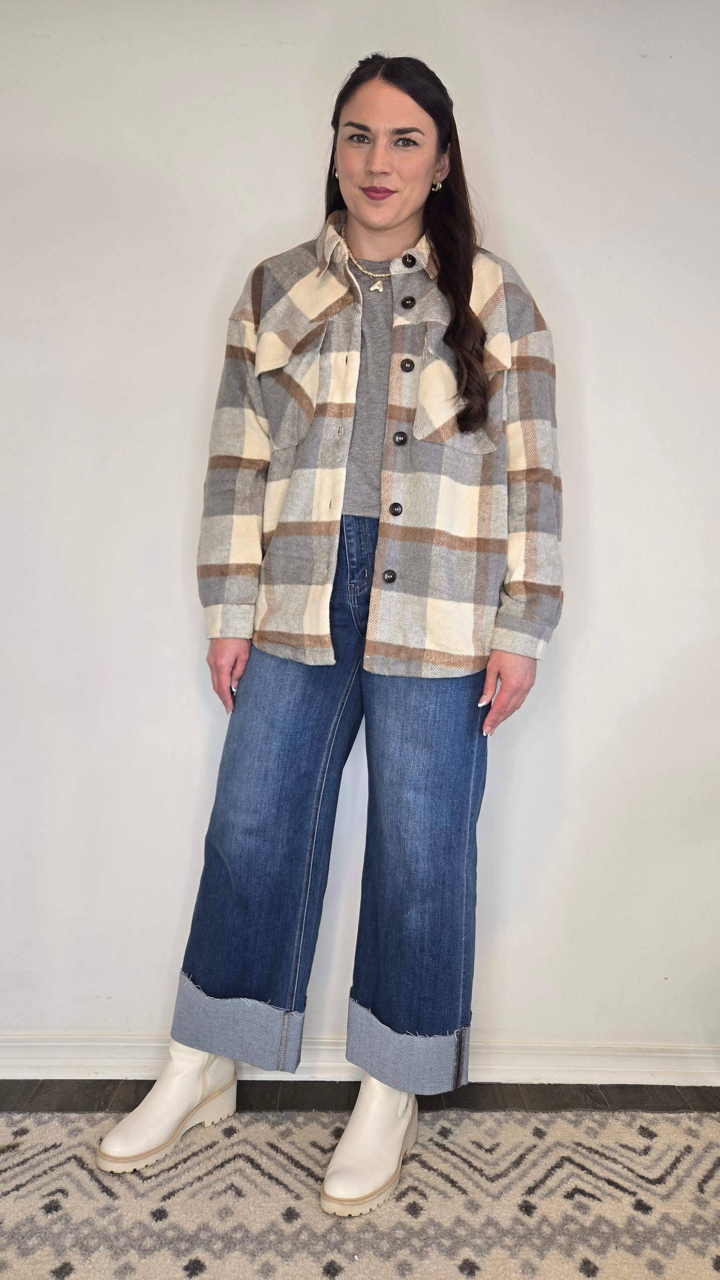 Neutral Plaid Shacket "Freya"