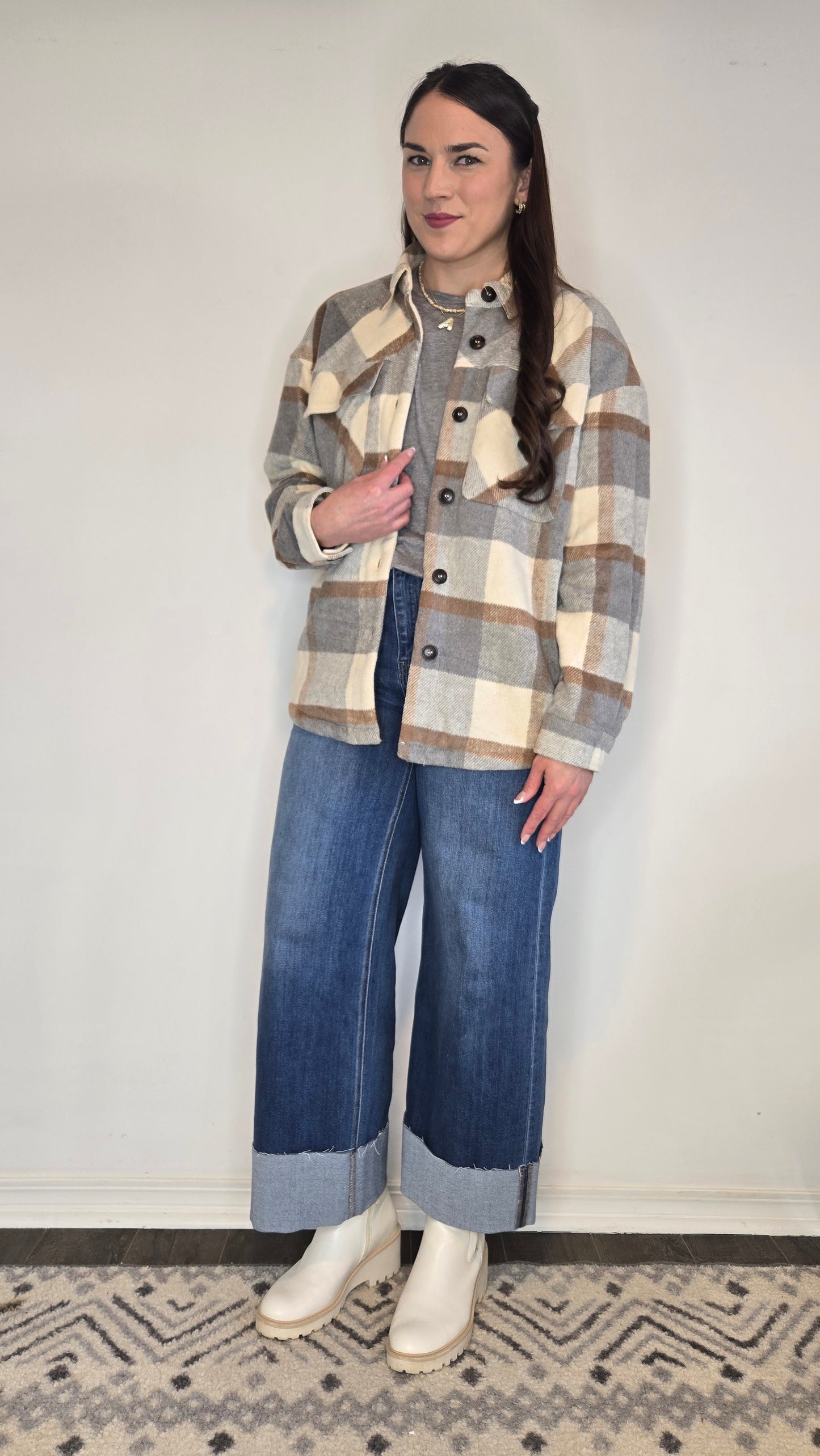 Neutral Plaid Shacket "Freya"