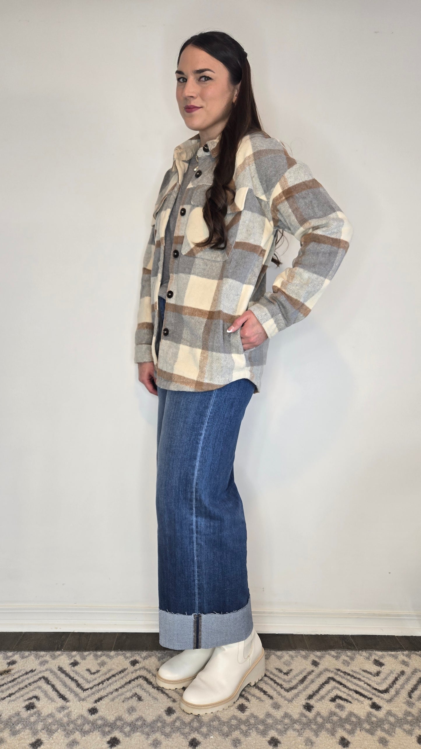 Neutral Plaid Shacket "Freya"