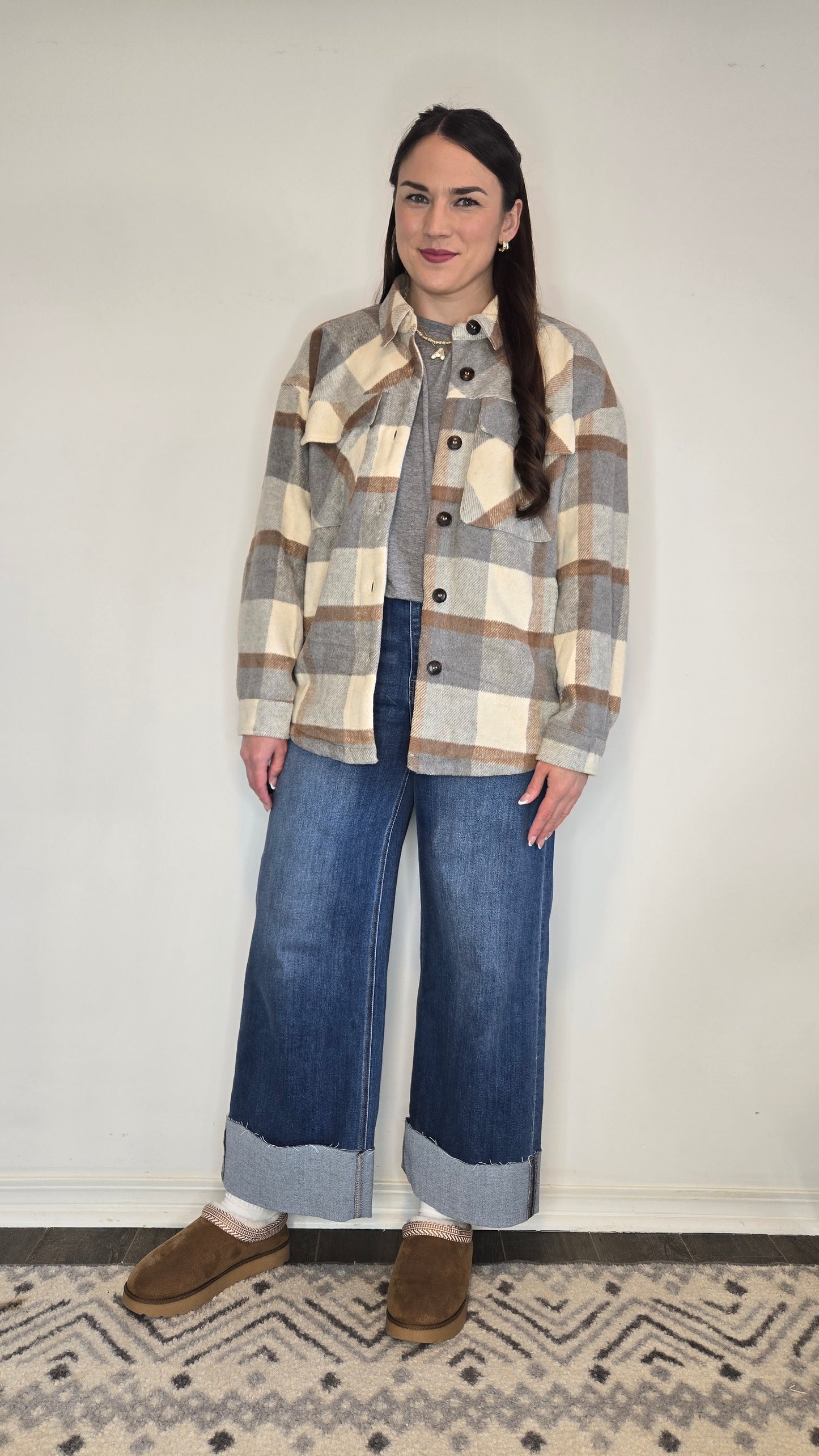 Neutral Plaid Shacket "Freya"