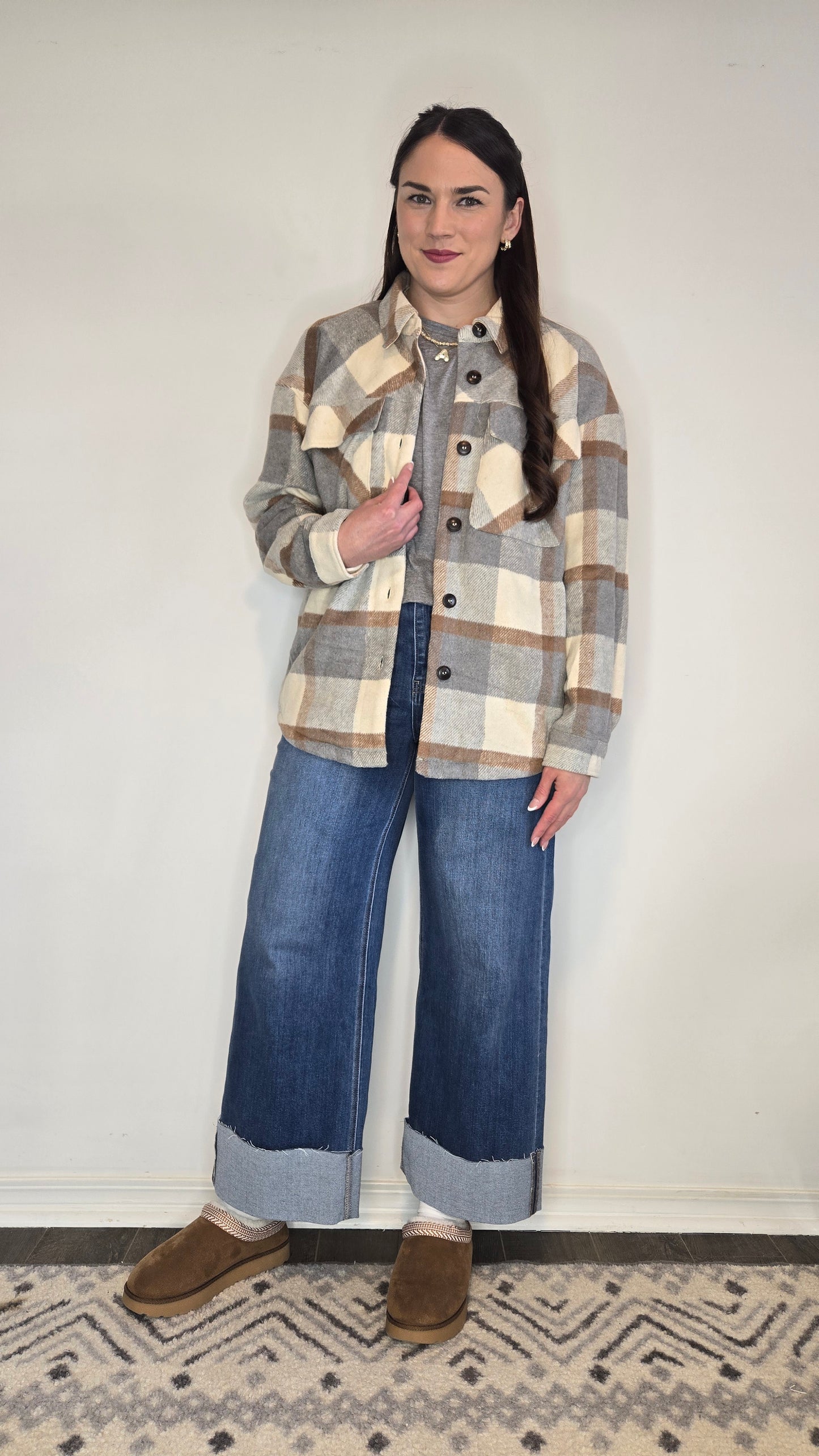 Neutral Plaid Shacket "Freya"