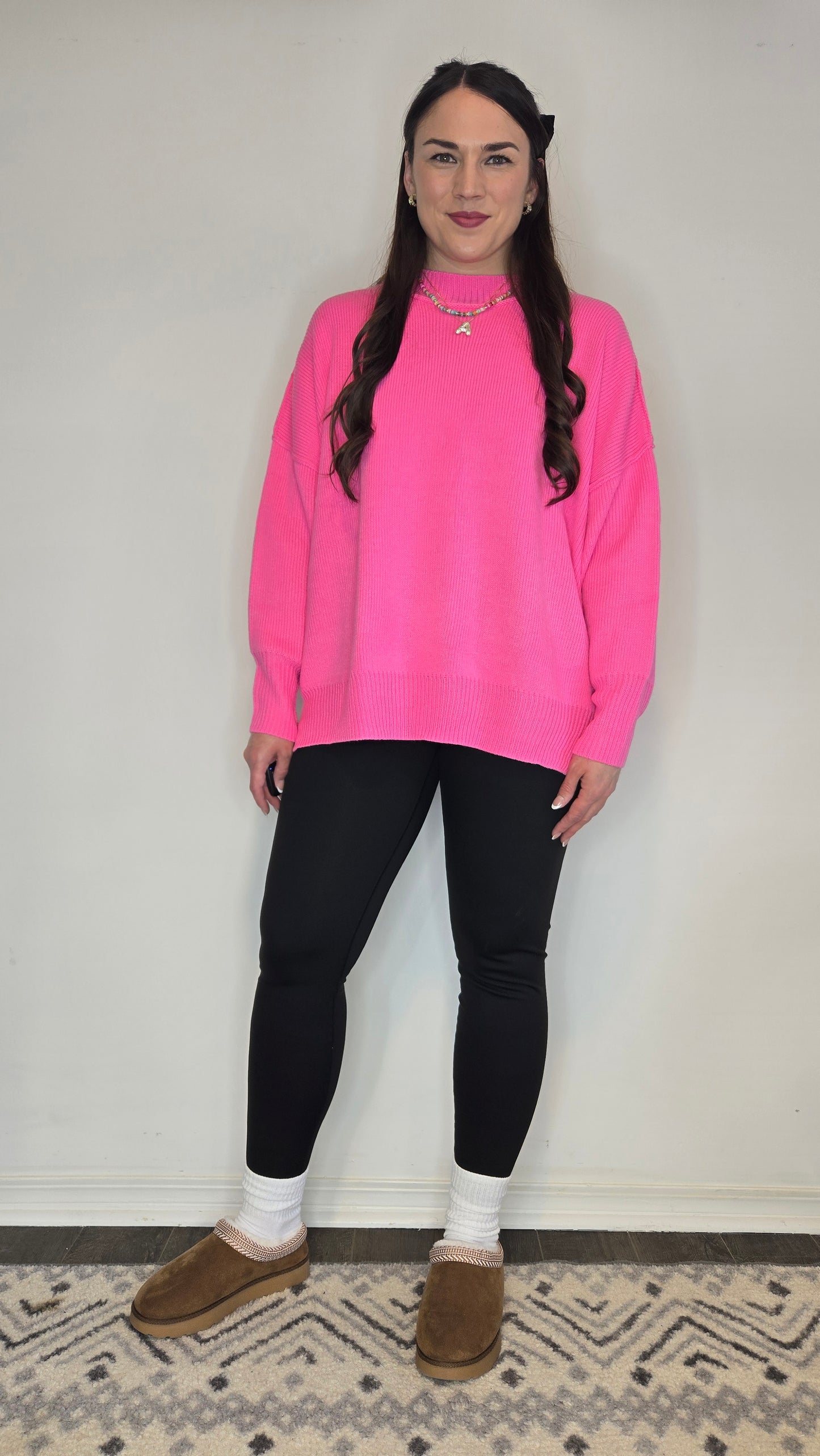 Hot Pink Oversize Essential Knit Sweater "Tori"