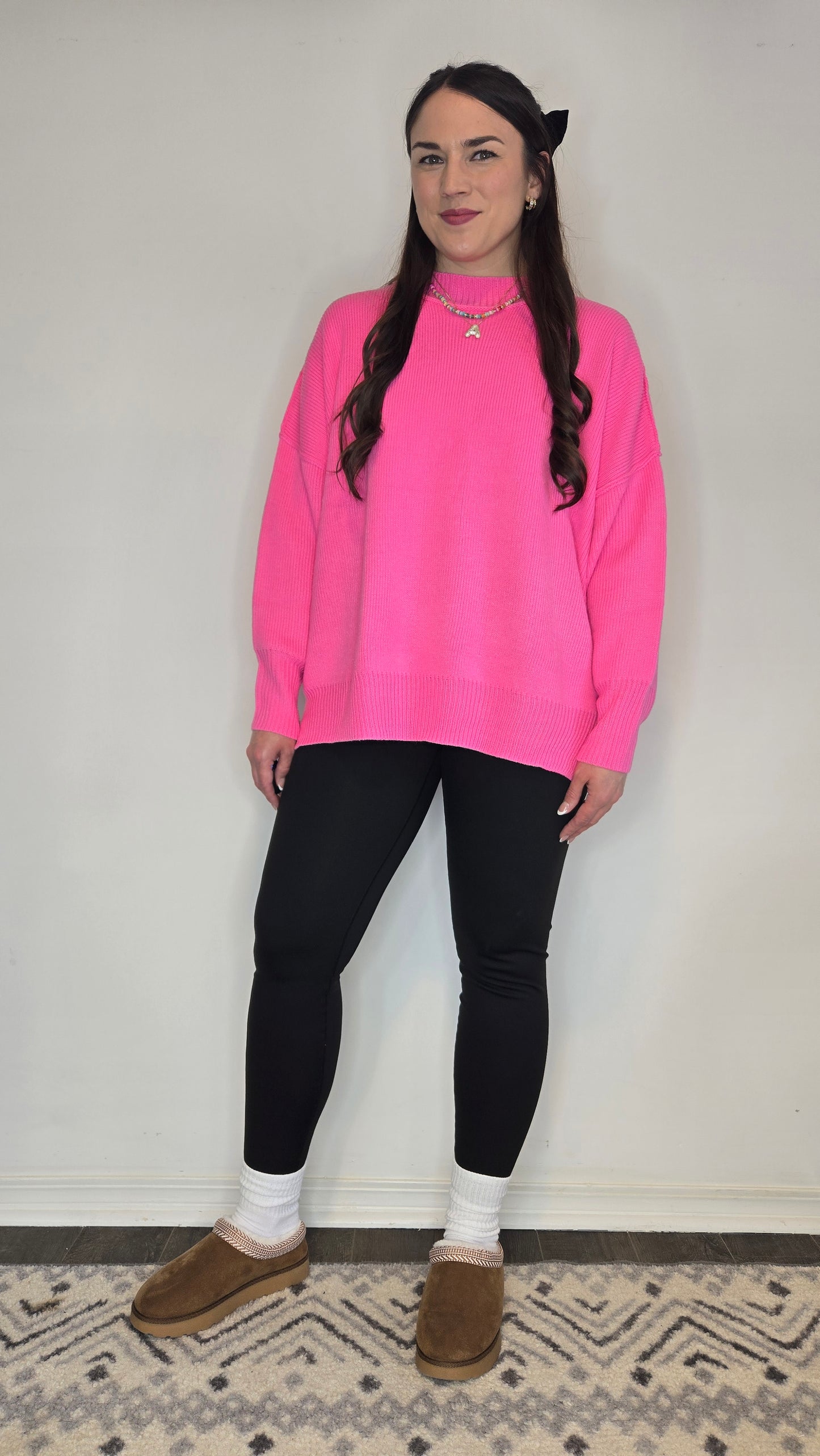 Hot Pink Oversize Essential Knit Sweater "Tori"