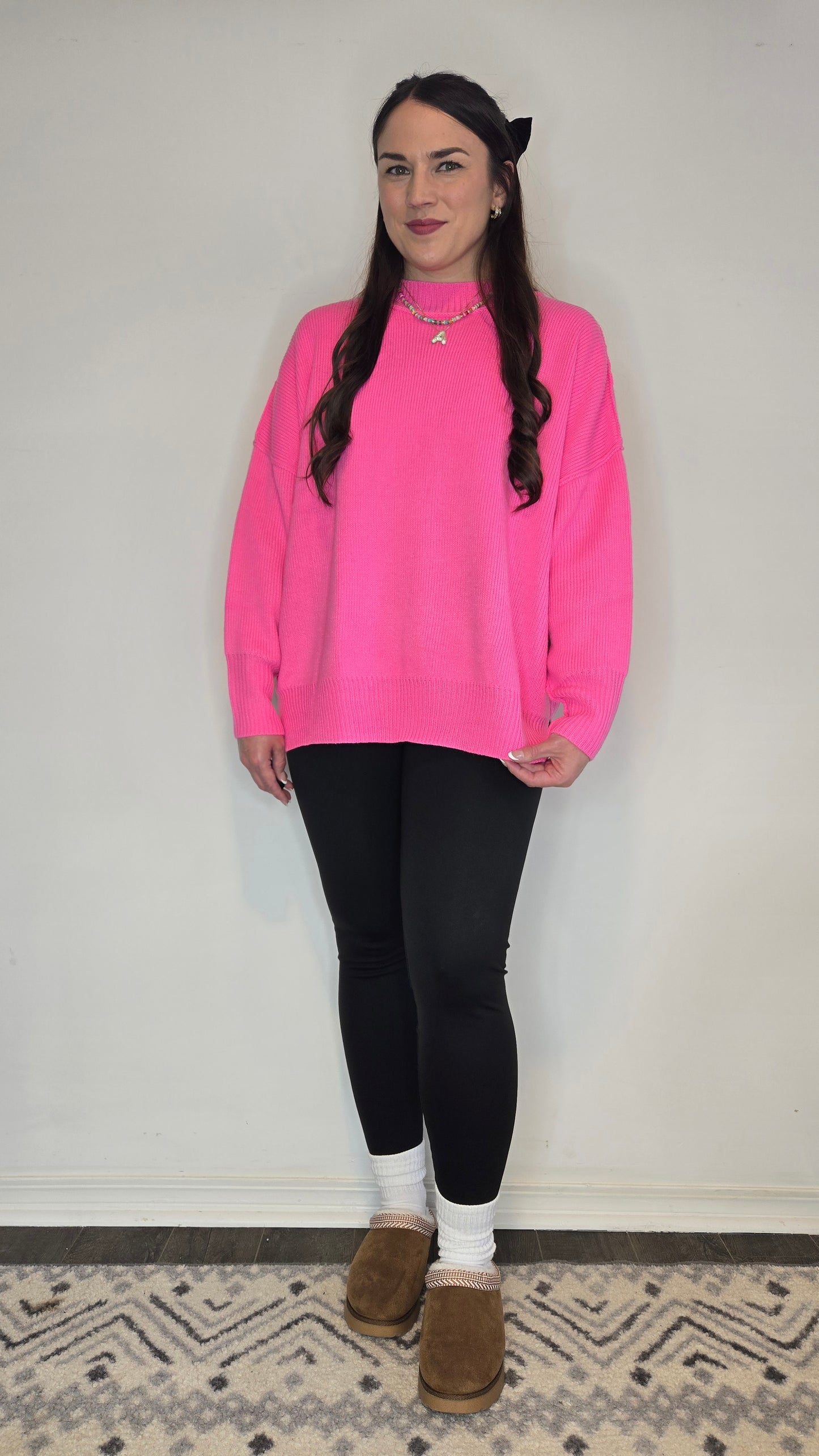 Hot Pink Oversize Essential Knit Sweater "Tori"