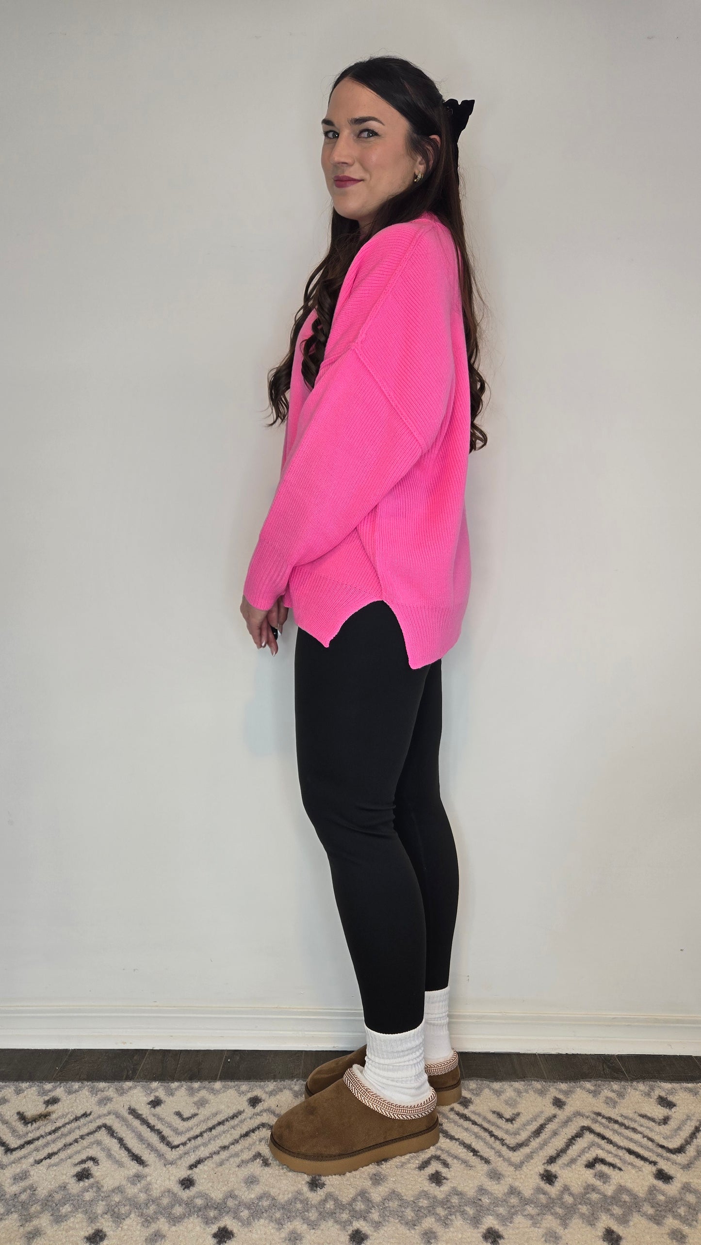 Hot Pink Oversize Essential Knit Sweater "Tori"