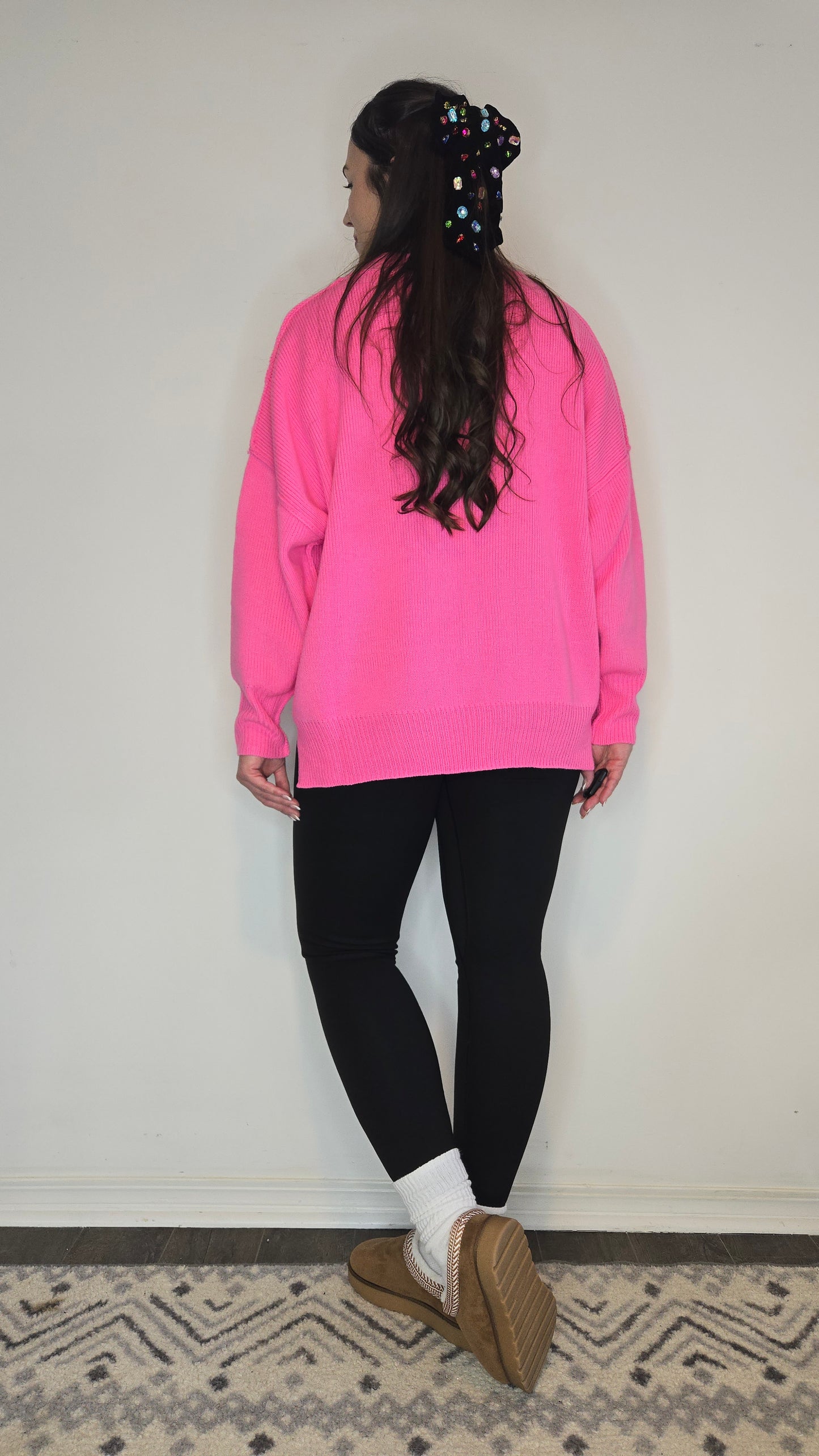 Hot Pink Oversize Essential Knit Sweater "Tori"