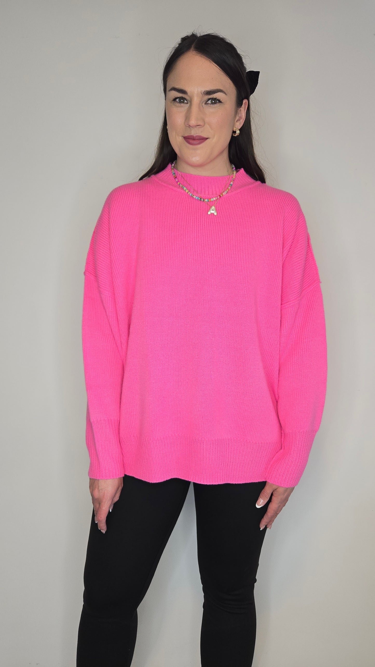 Hot Pink Oversize Essential Knit Sweater "Tori"