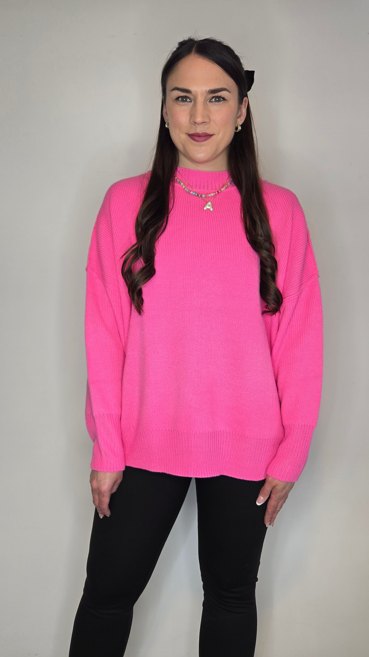 Hot Pink Oversize Essential Knit Sweater "Tori"