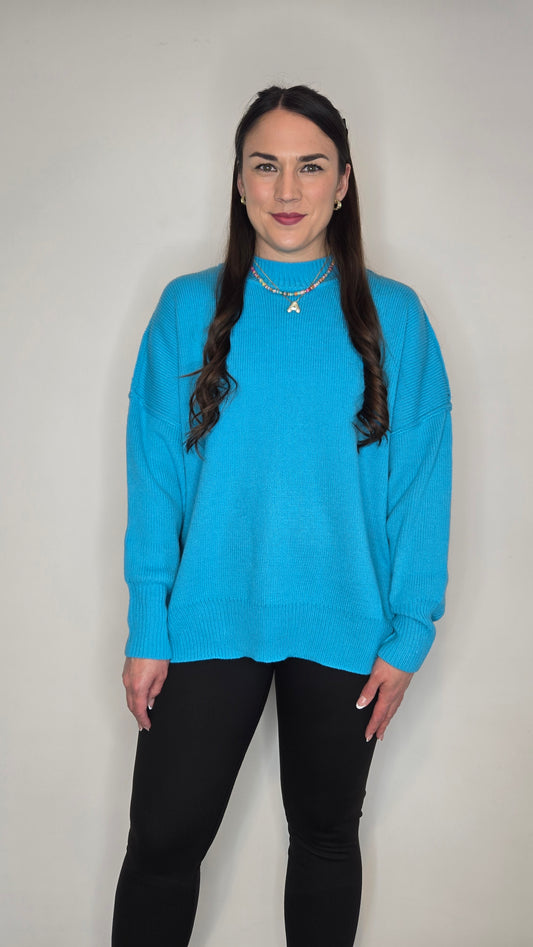 Aqua Blue Oversized Essential Knit Sweater "Ivy"