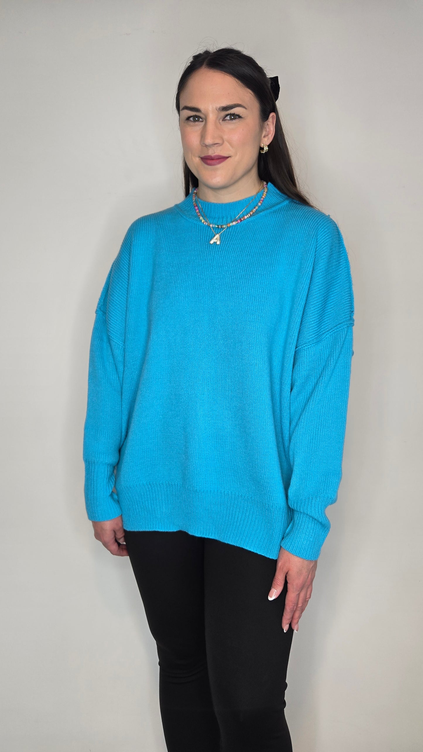 Aqua Blue Oversized Essential Knit Sweater "Ivy"