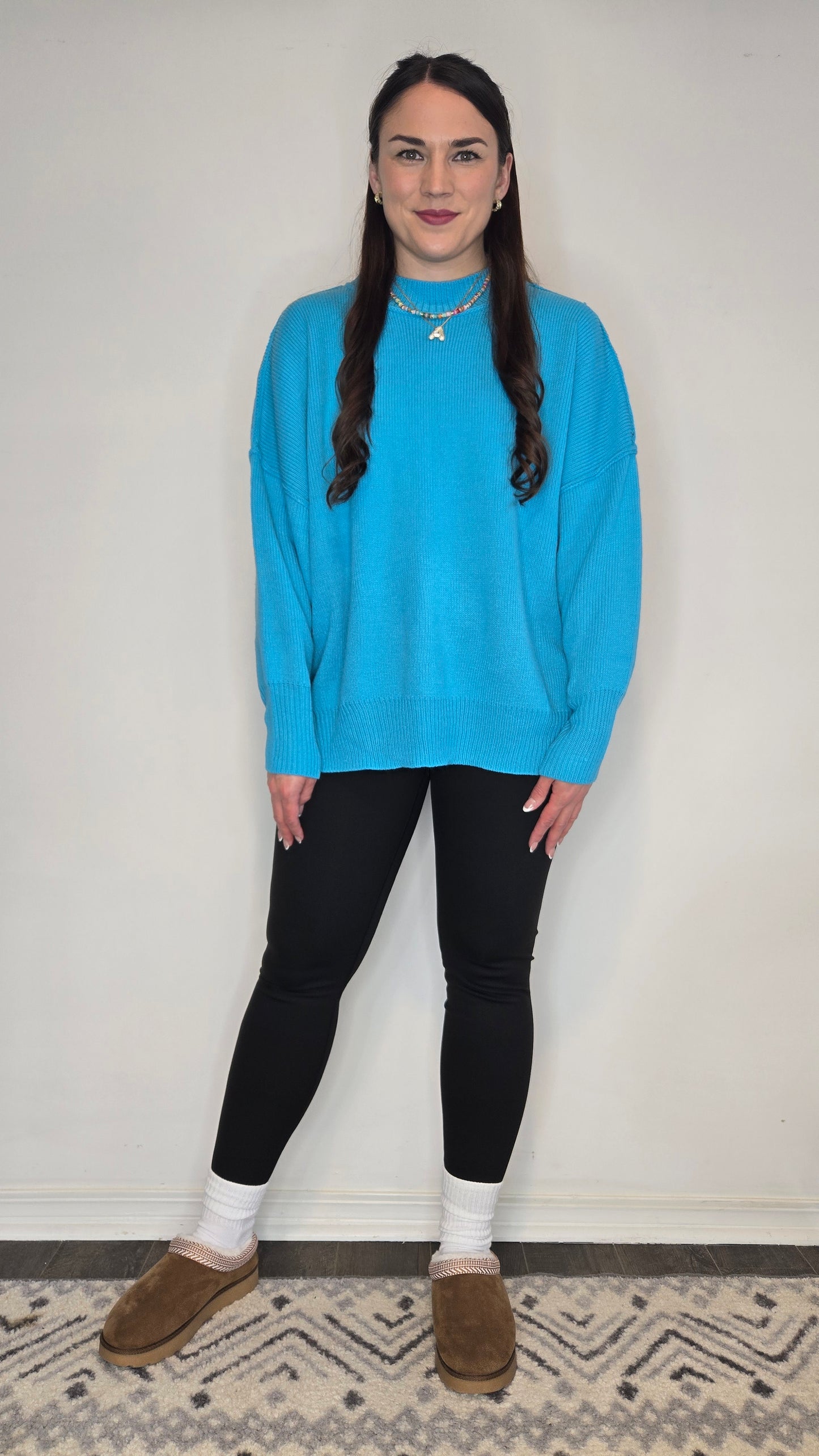 Aqua Blue Oversized Essential Knit Sweater "Ivy"