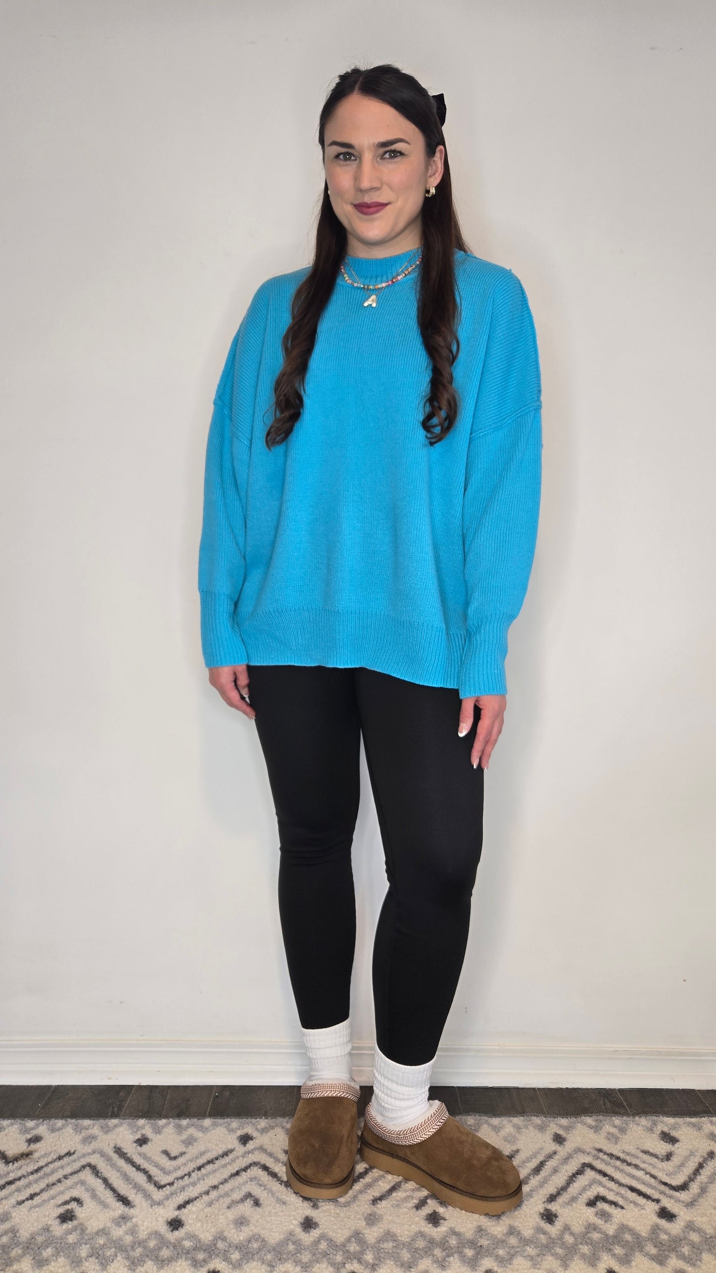 Aqua Blue Oversized Essential Knit Sweater "Ivy"