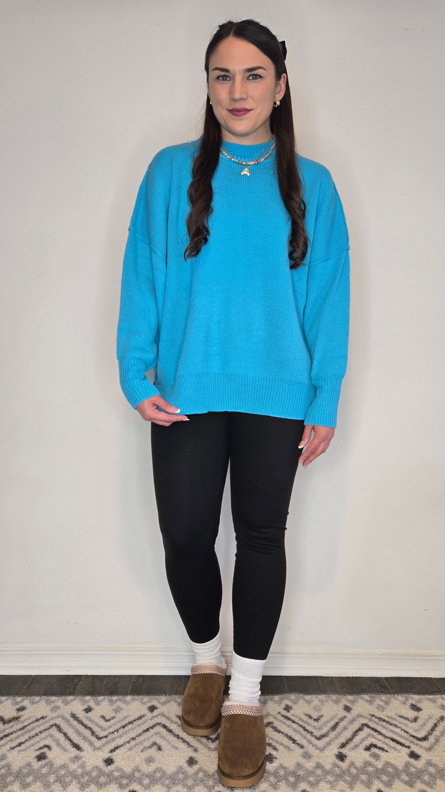 Aqua Blue Oversized Essential Knit Sweater "Ivy"