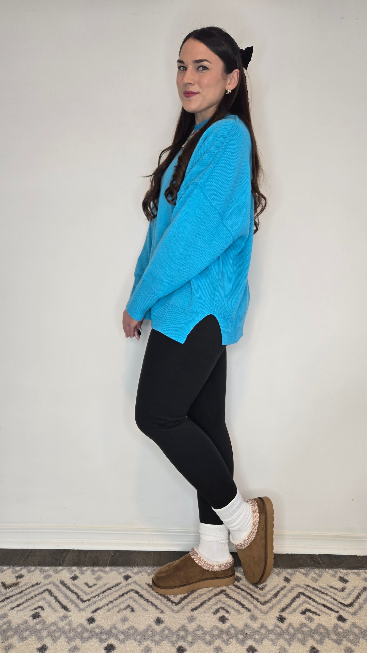 Aqua Blue Oversized Essential Knit Sweater "Ivy"