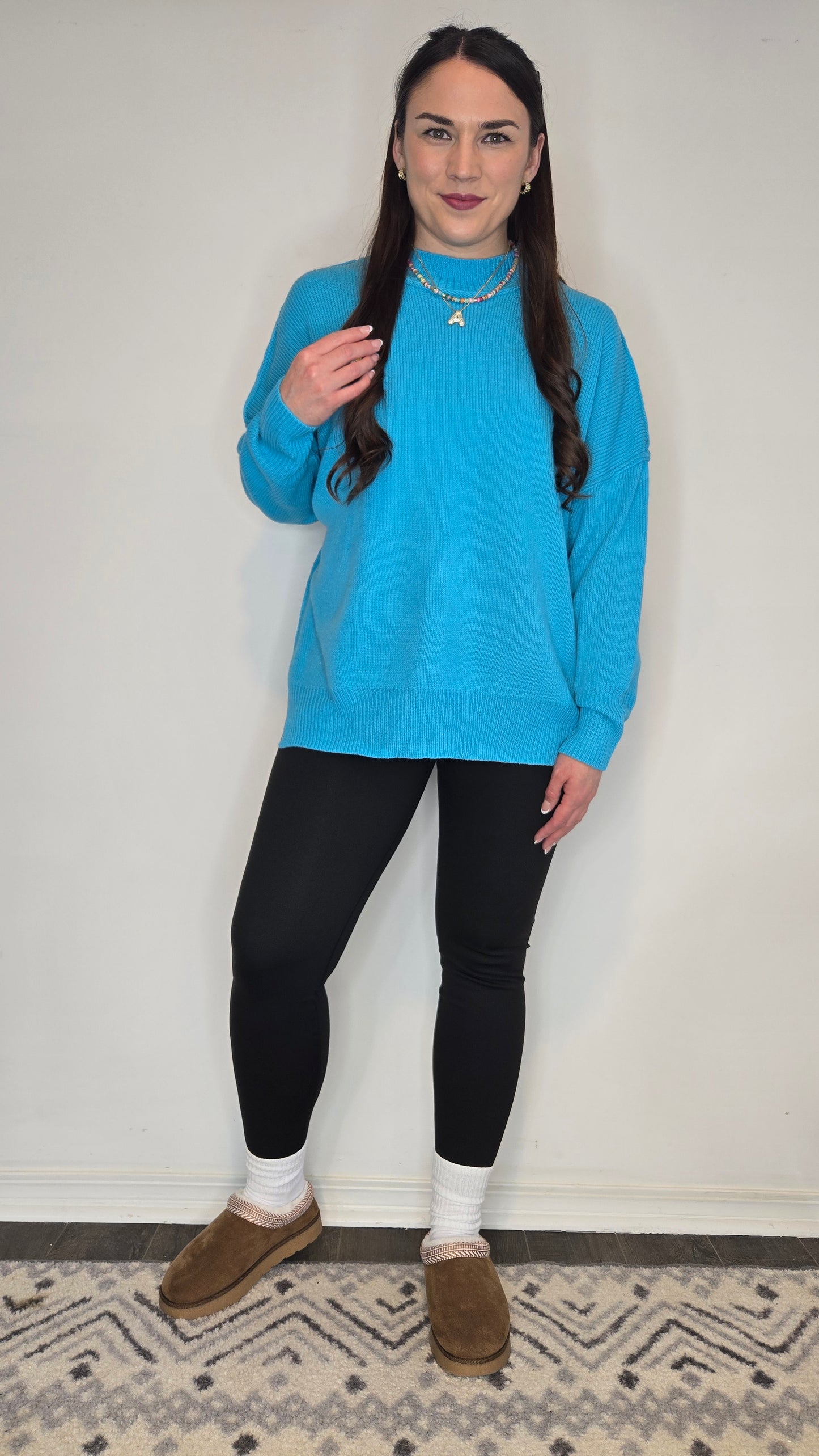 Aqua Blue Oversized Essential Knit Sweater "Ivy"