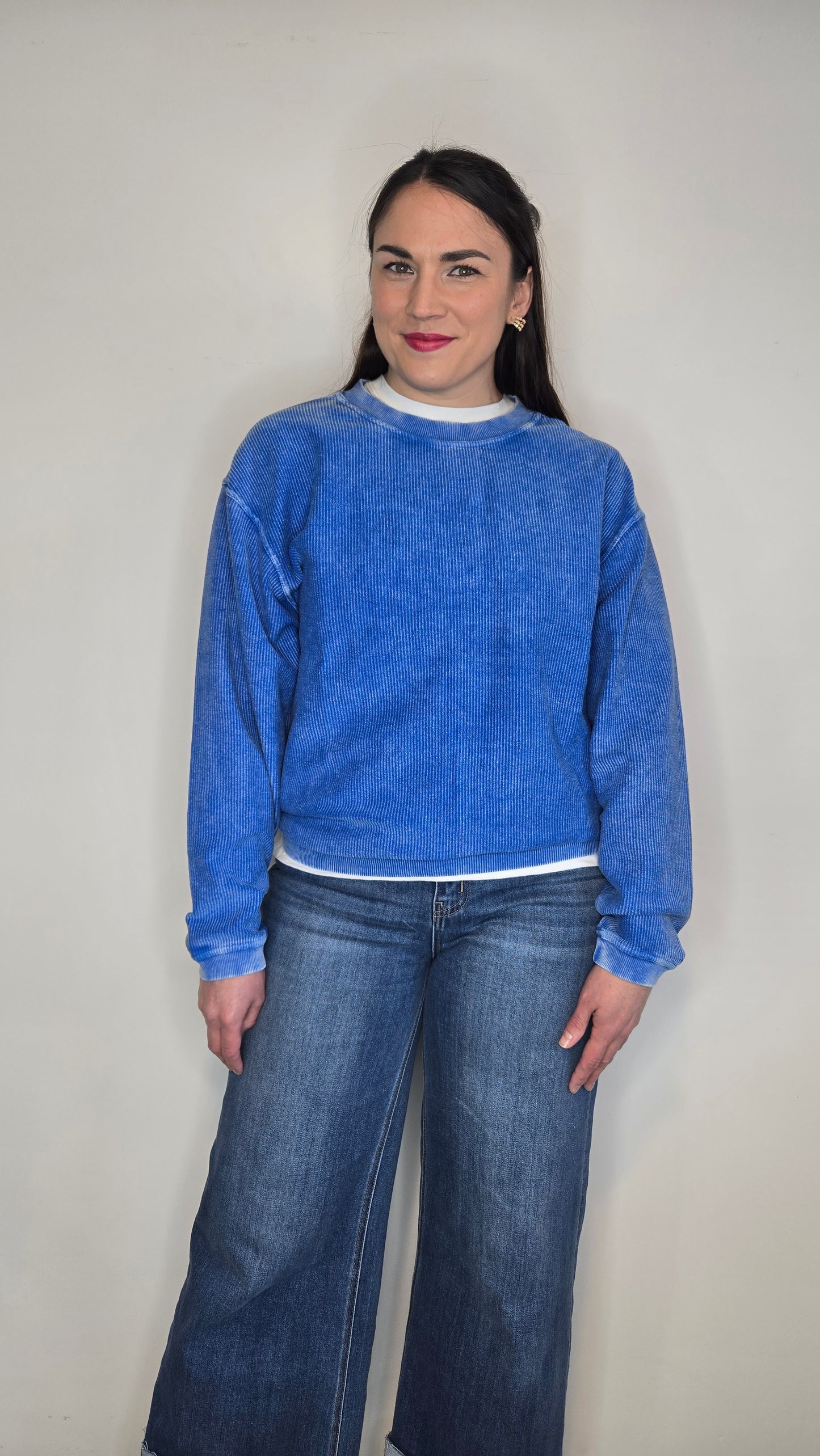 Royal Blue Luxe Corded Oversized Sweatshirt "Paris"