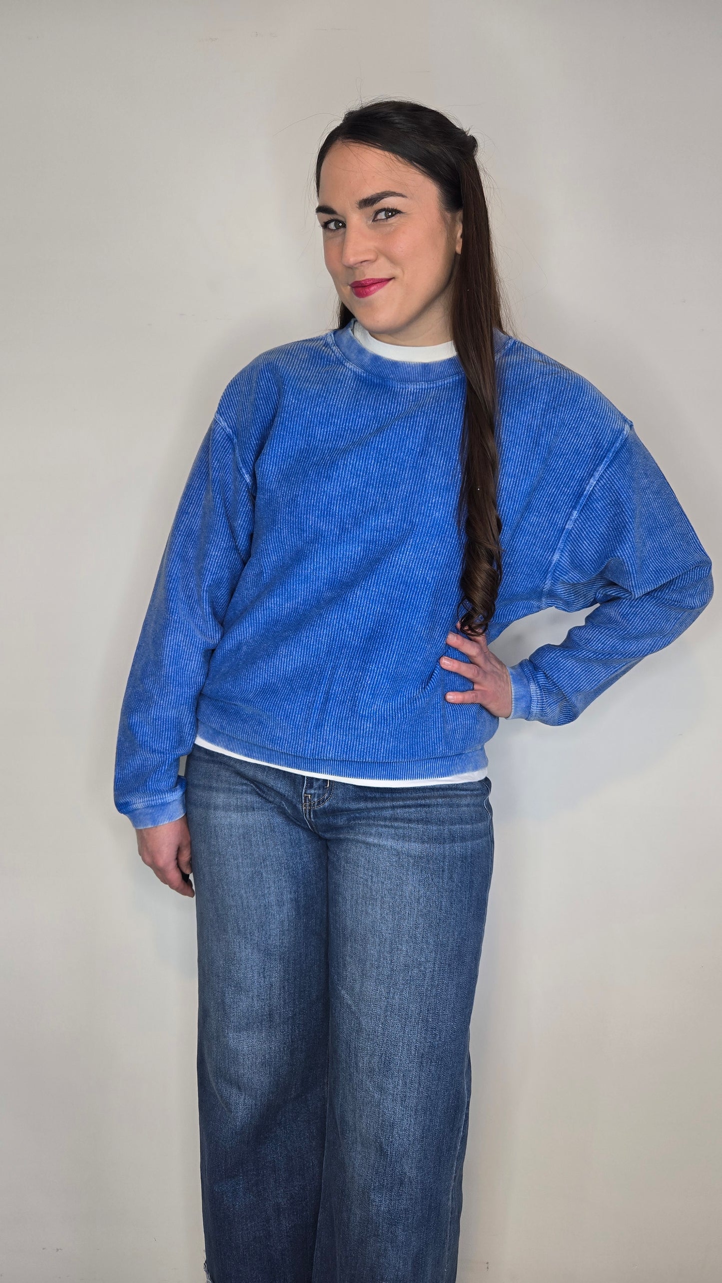 Royal Blue Luxe Corded Oversized Sweatshirt "Paris"