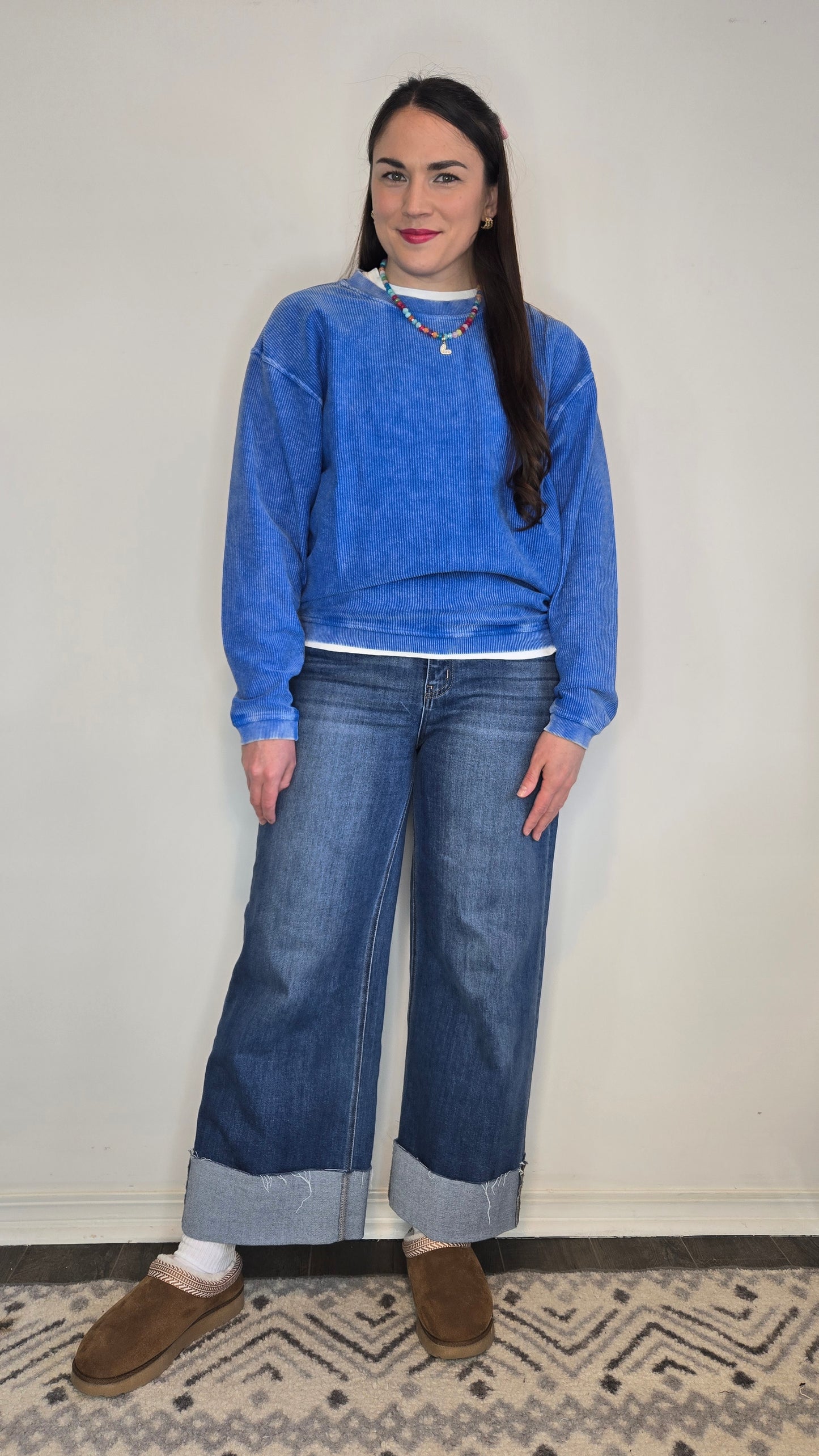 Royal Blue Luxe Corded Oversized Sweatshirt "Paris"