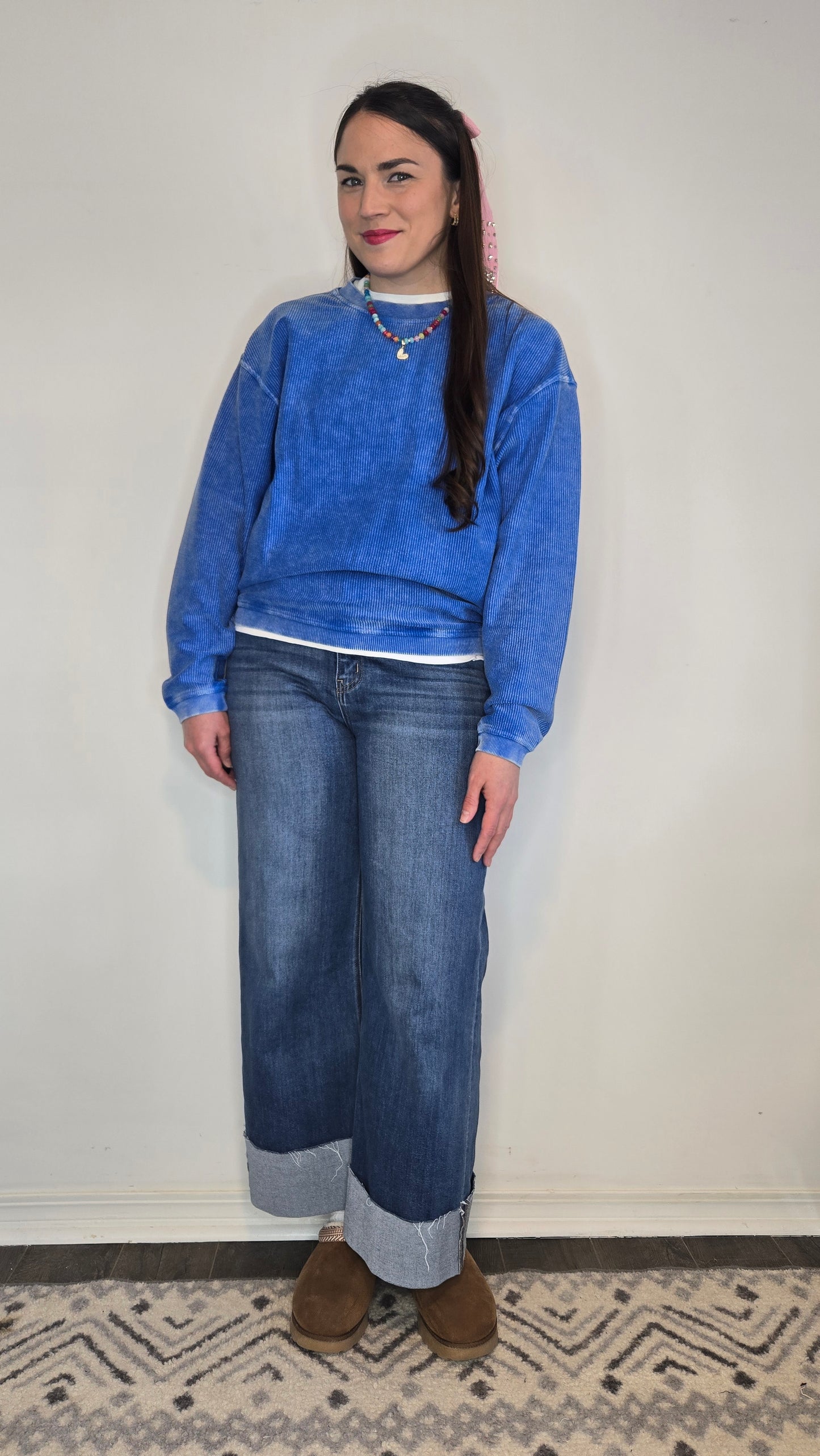 Royal Blue Luxe Corded Oversized Sweatshirt "Paris"