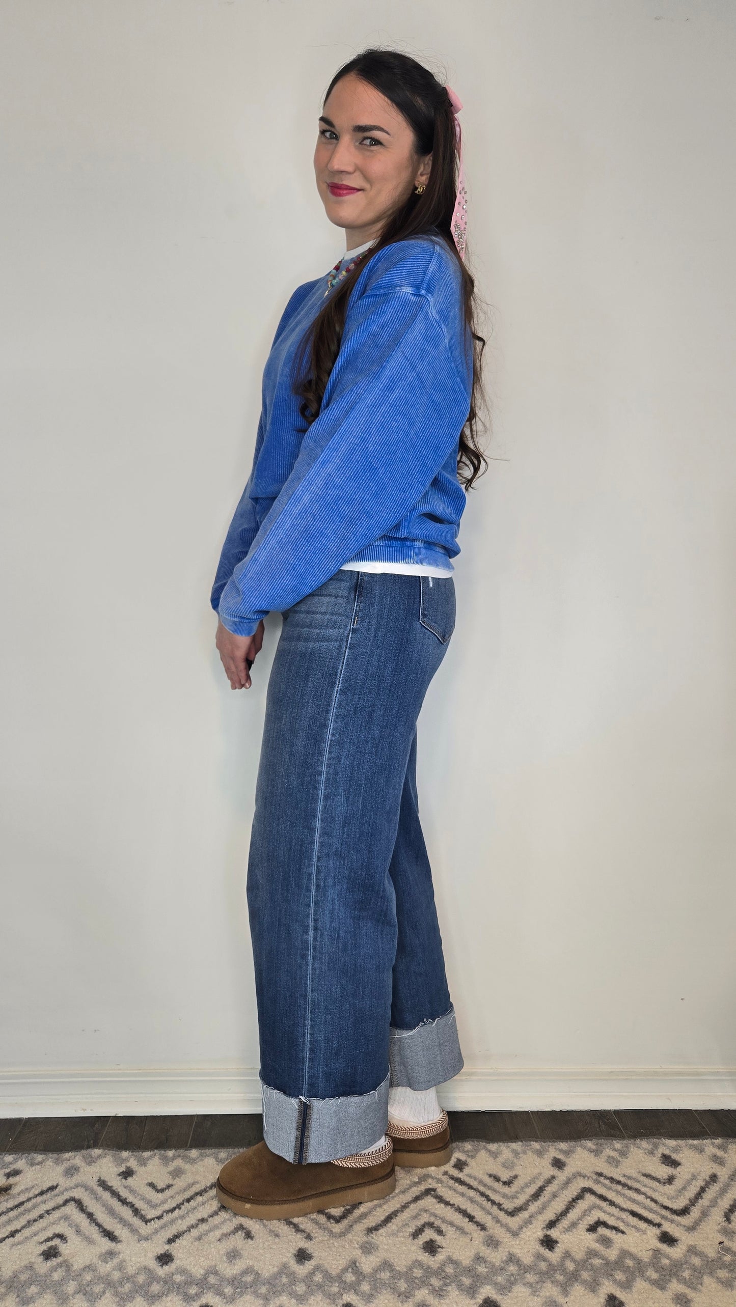 Royal Blue Luxe Corded Oversized Sweatshirt "Paris"