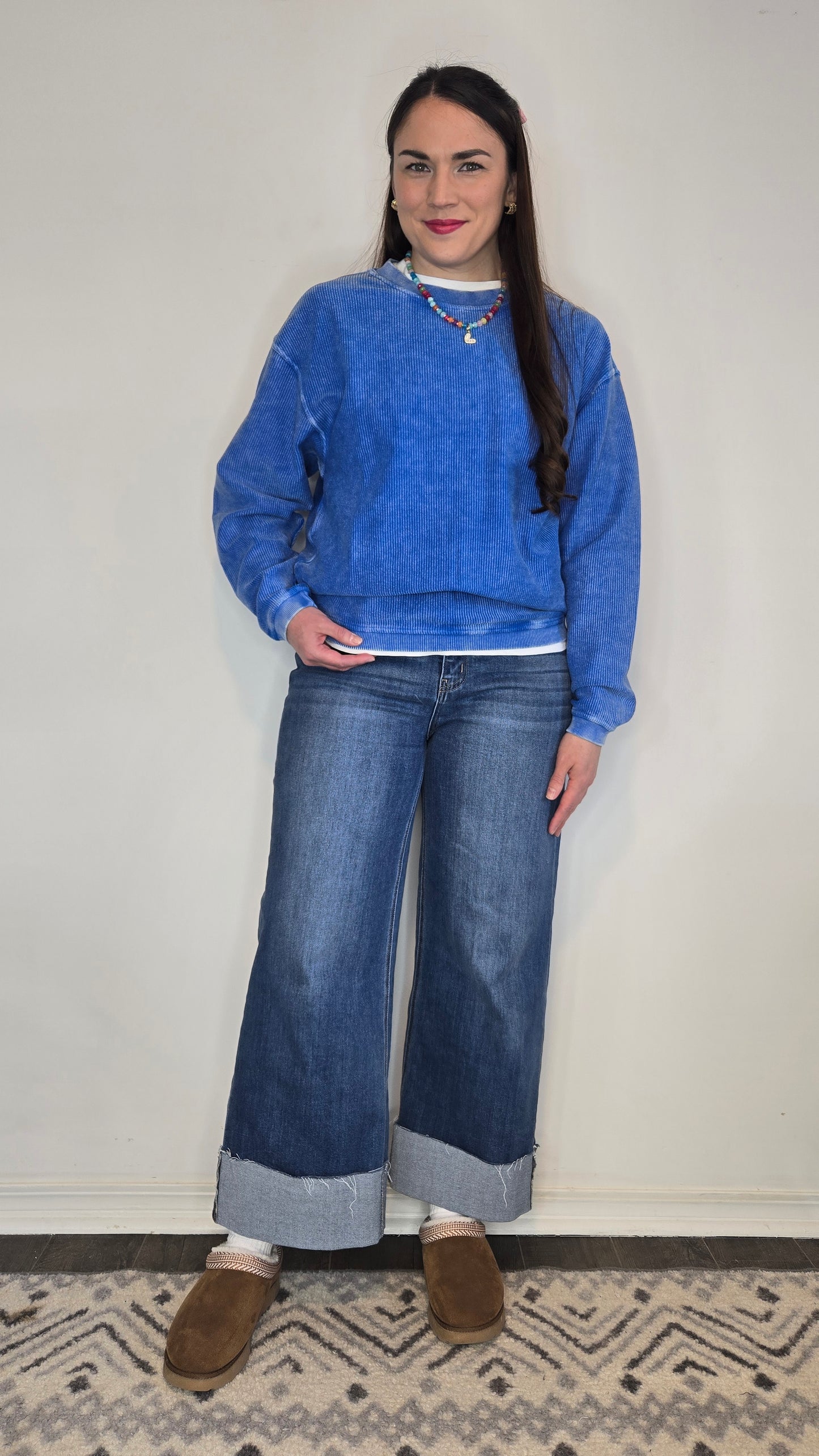 Royal Blue Luxe Corded Oversized Sweatshirt "Paris"