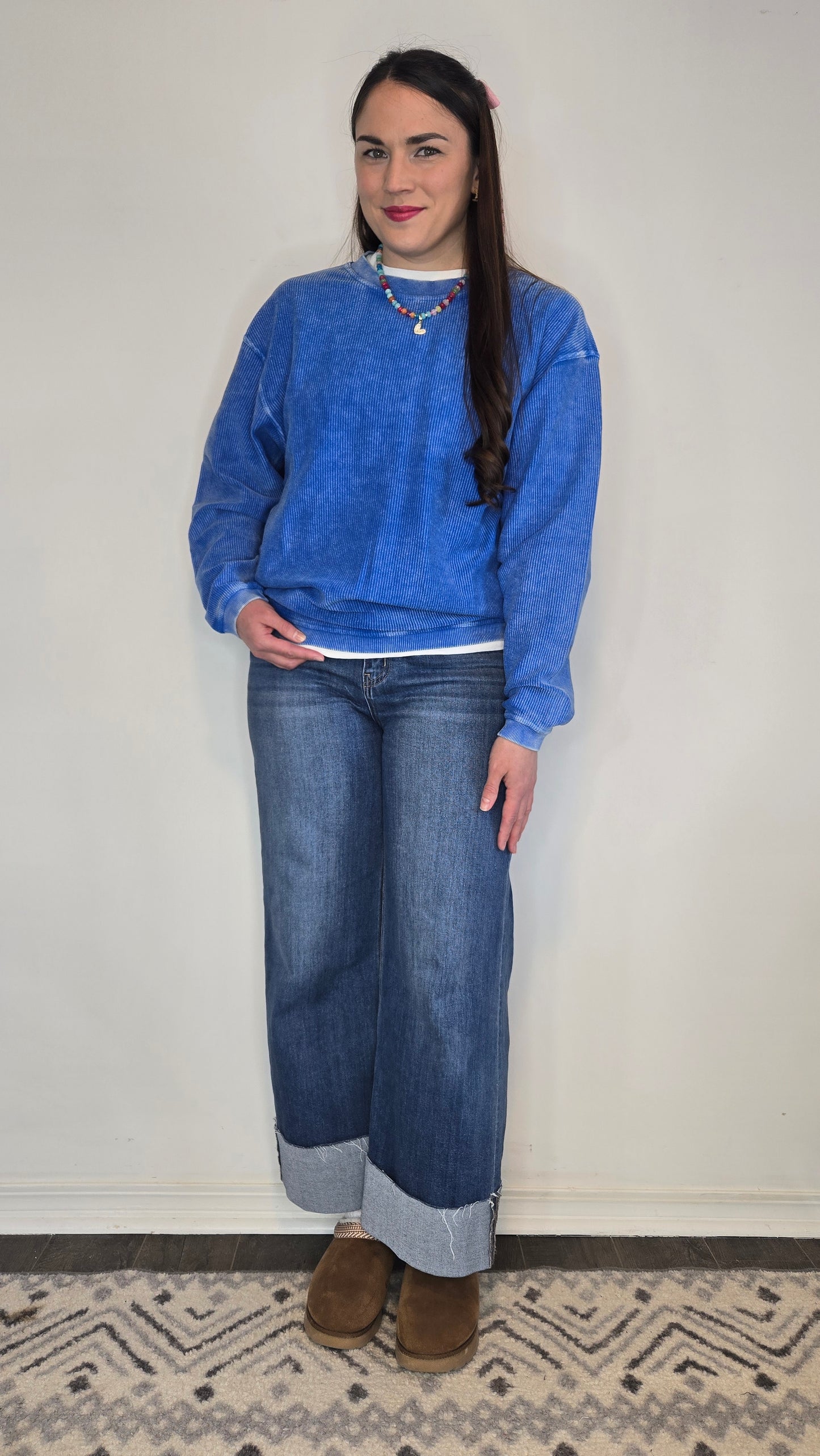 Royal Blue Luxe Corded Oversized Sweatshirt "Paris"