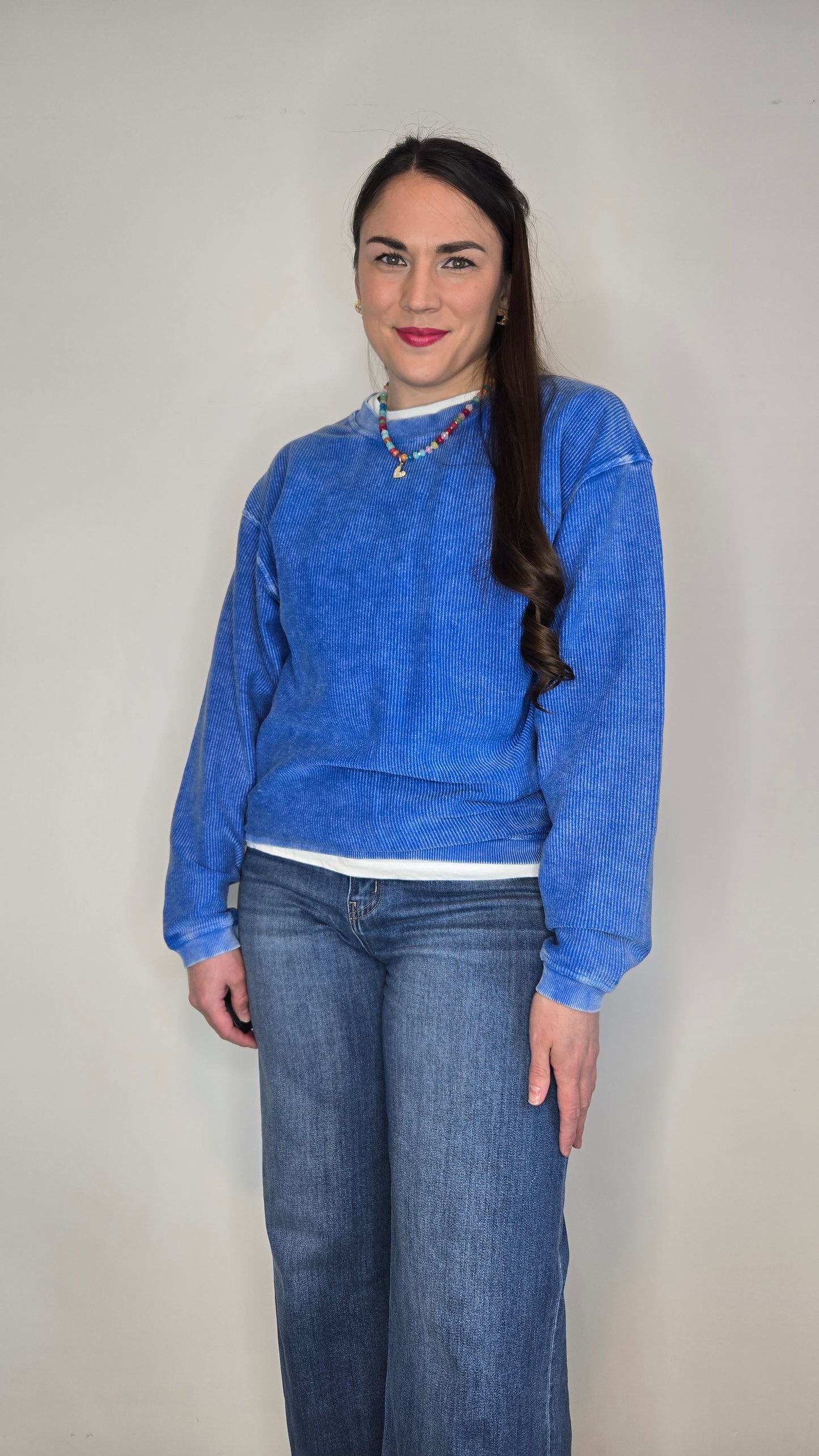 Royal Blue Luxe Corded Oversized Sweatshirt "Paris"