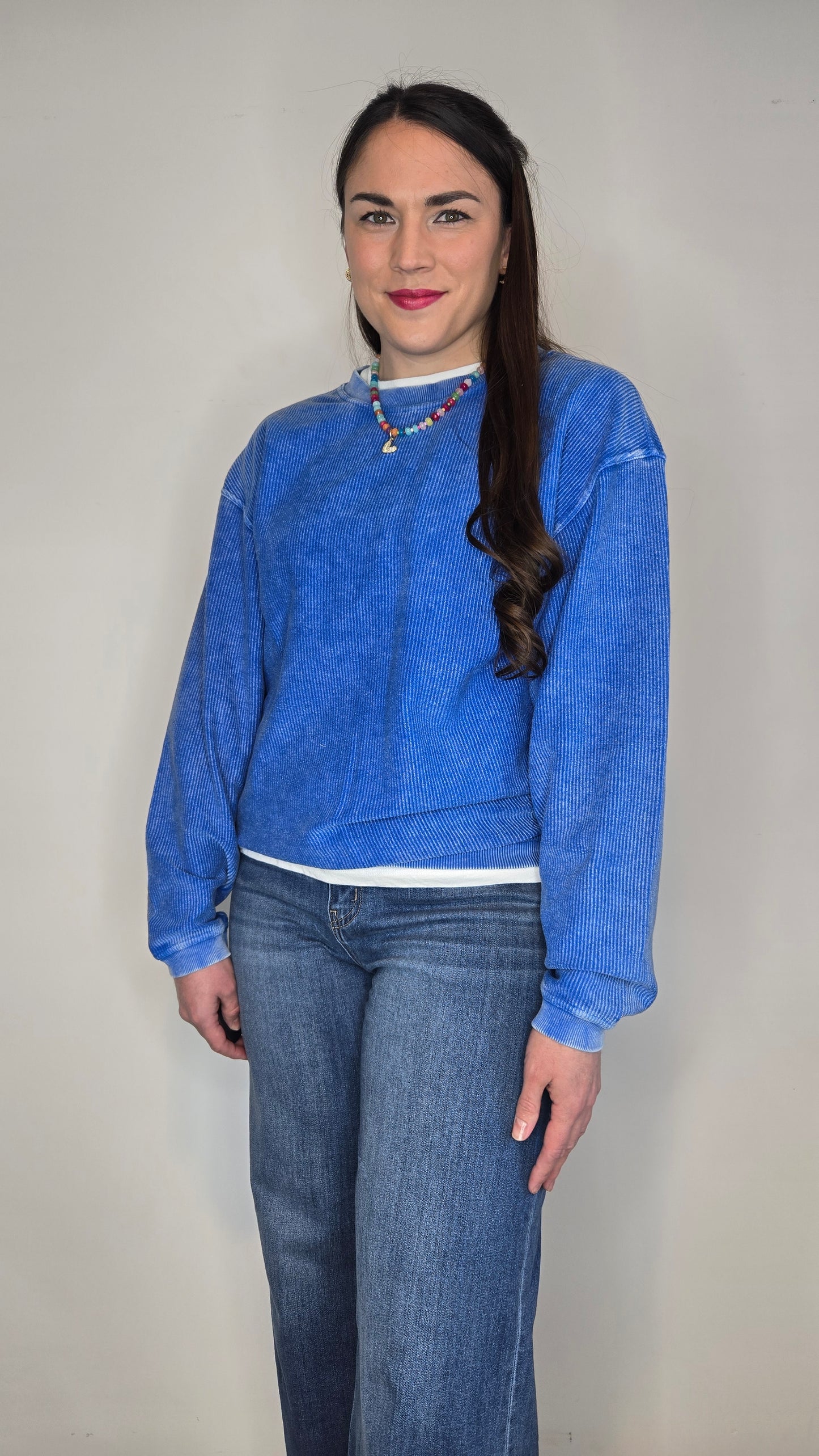 Royal Blue Luxe Corded Oversized Sweatshirt "Paris"