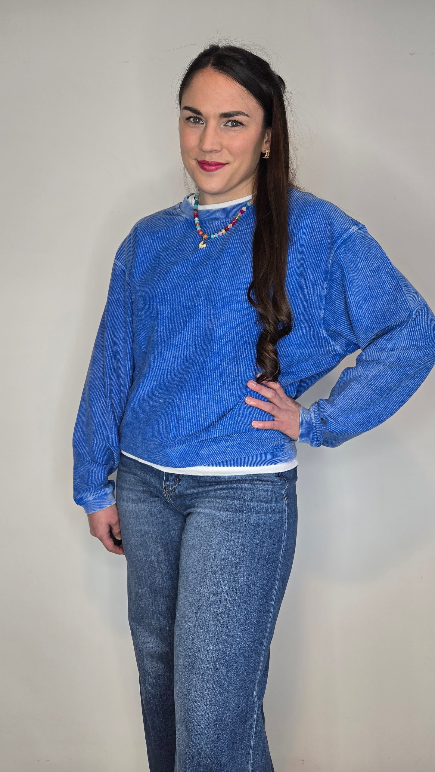 Royal Blue Luxe Corded Oversized Sweatshirt "Paris"