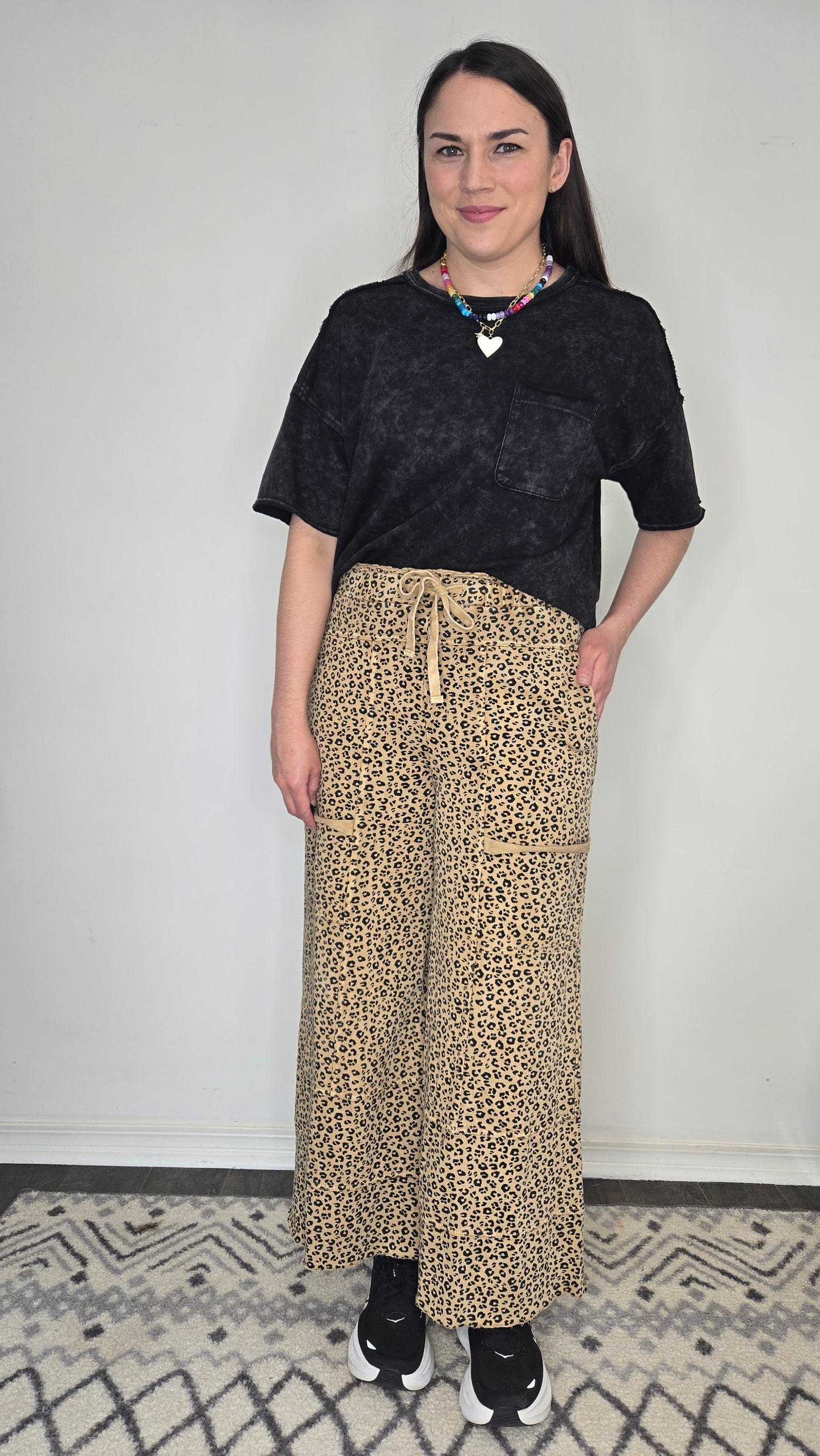 Leopard Terry Knit Wide Leg Lifestyle Lounge Pants "Zarra"
