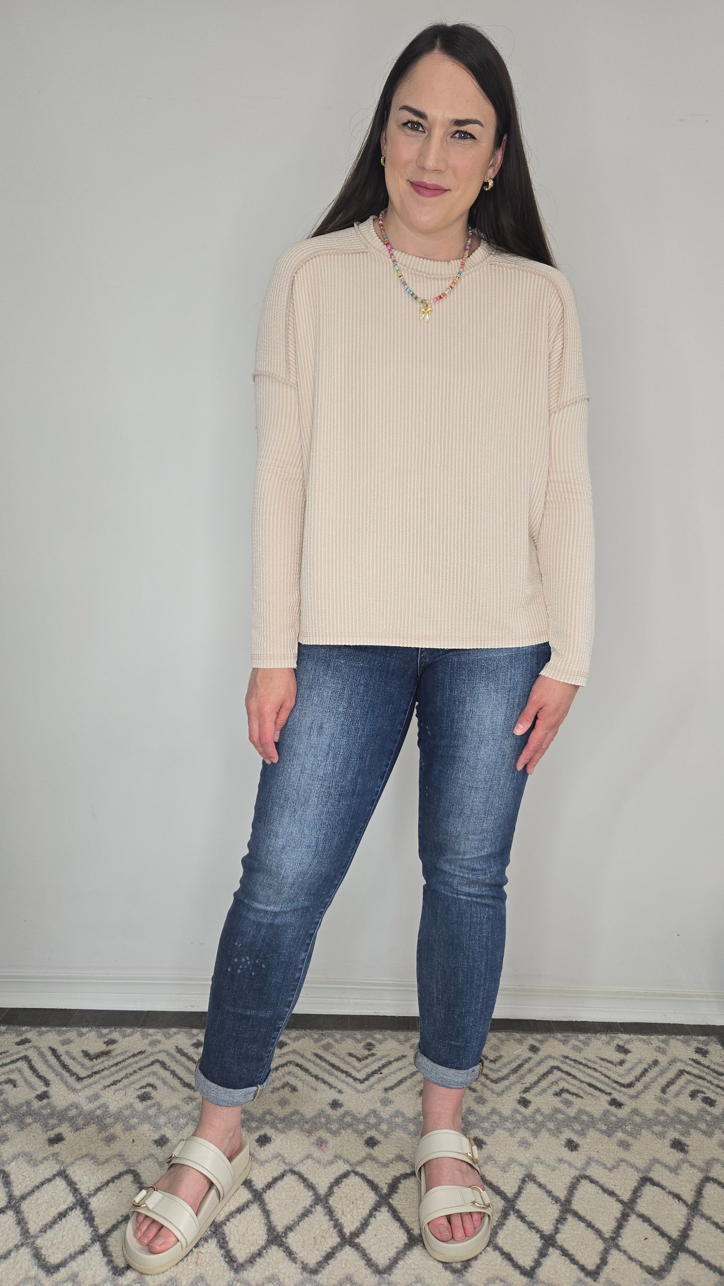 Sand Beige Urban Ribbed Long Sleeve Top "Nellie"