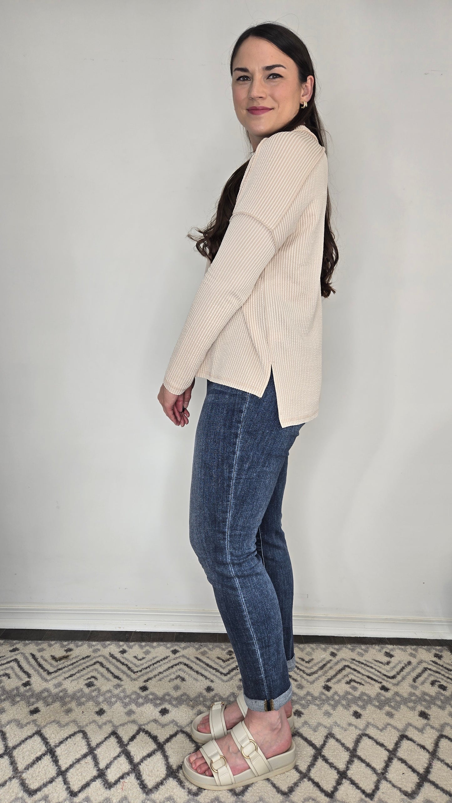 Sand Beige Urban Ribbed Long Sleeve Top "Nellie"
