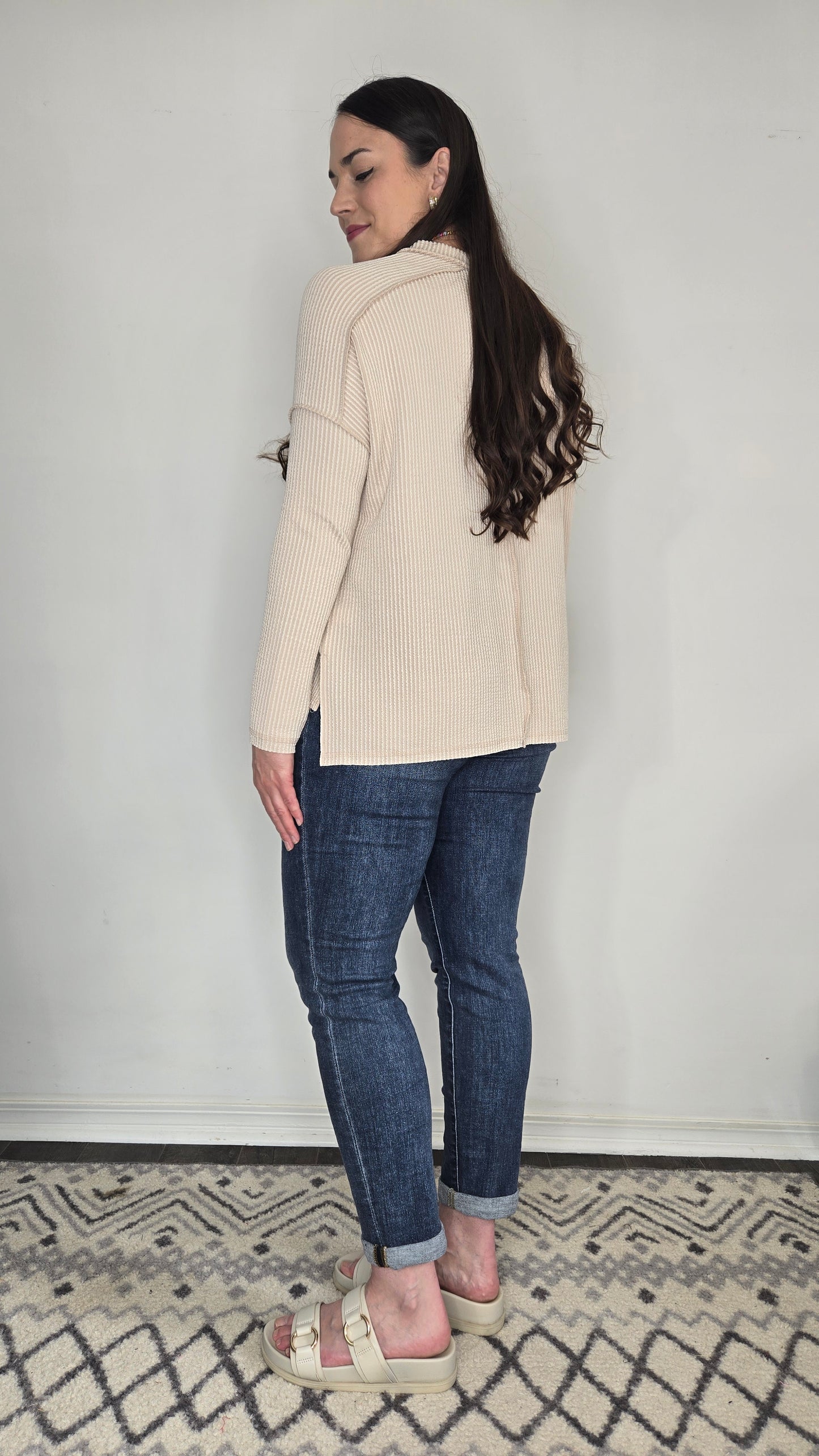 Sand Beige Urban Ribbed Long Sleeve Top "Nellie"