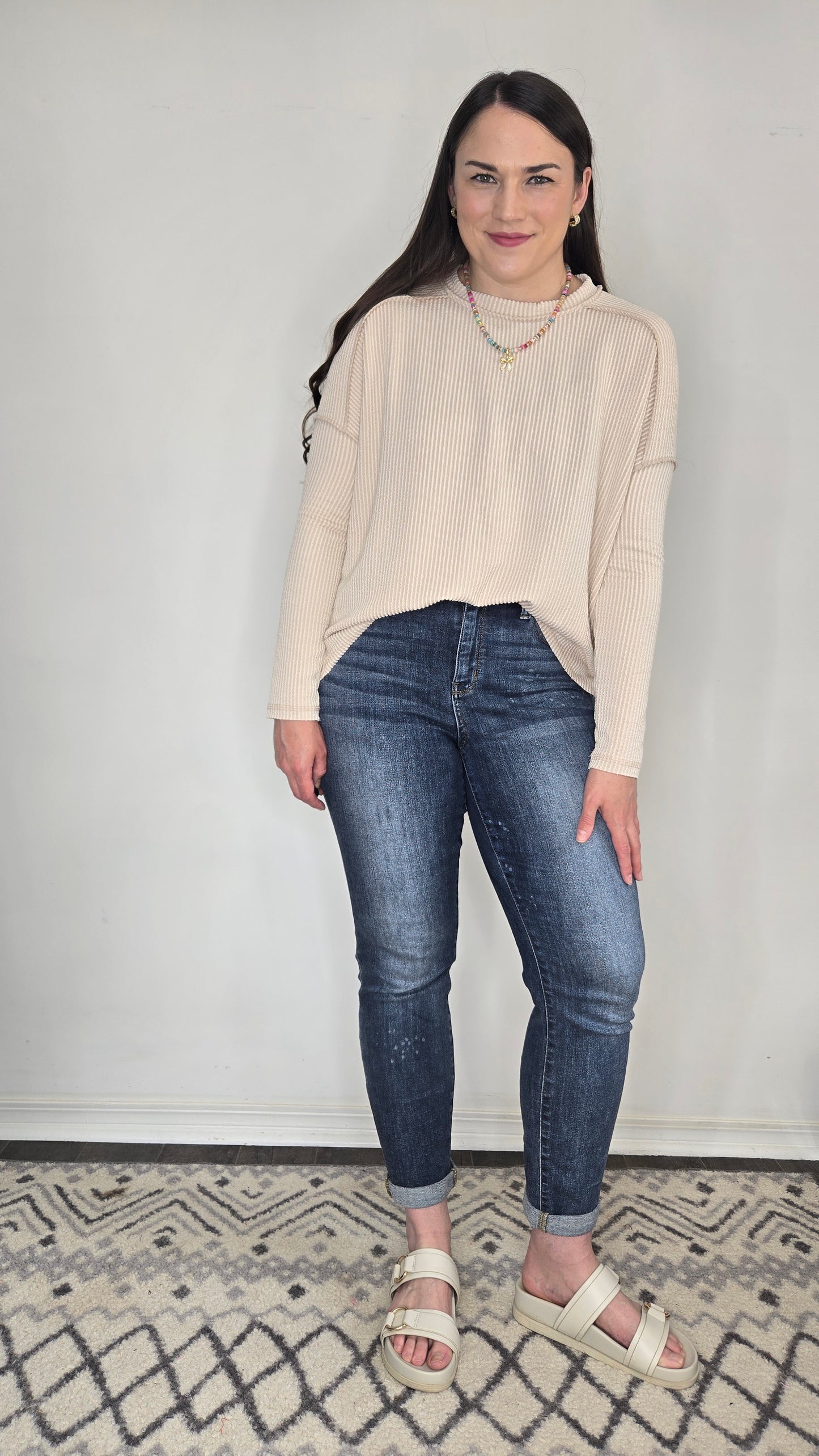 Sand Beige Urban Ribbed Long Sleeve Top "Nellie"