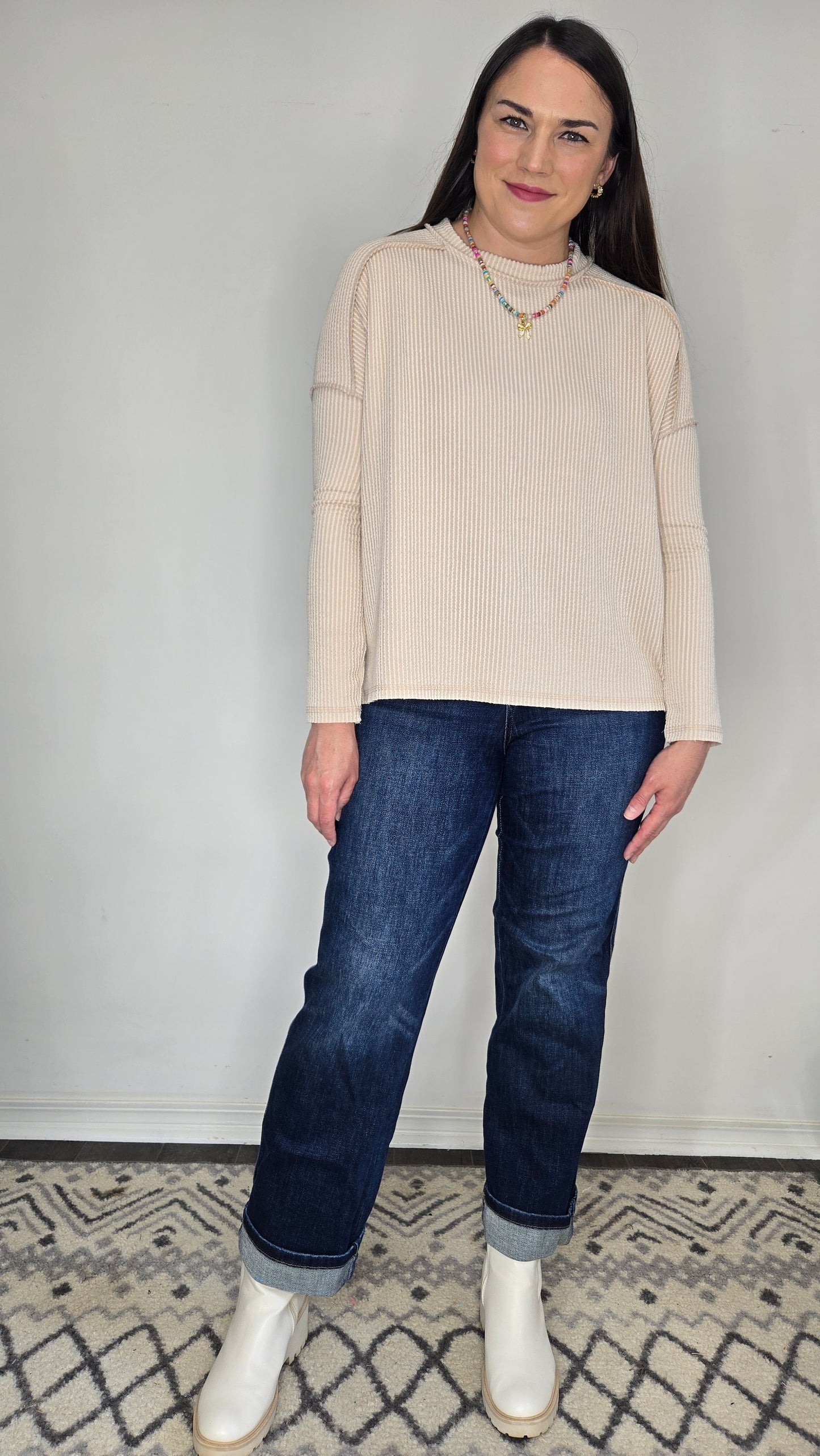 Sand Beige Urban Ribbed Long Sleeve Top "Nellie"