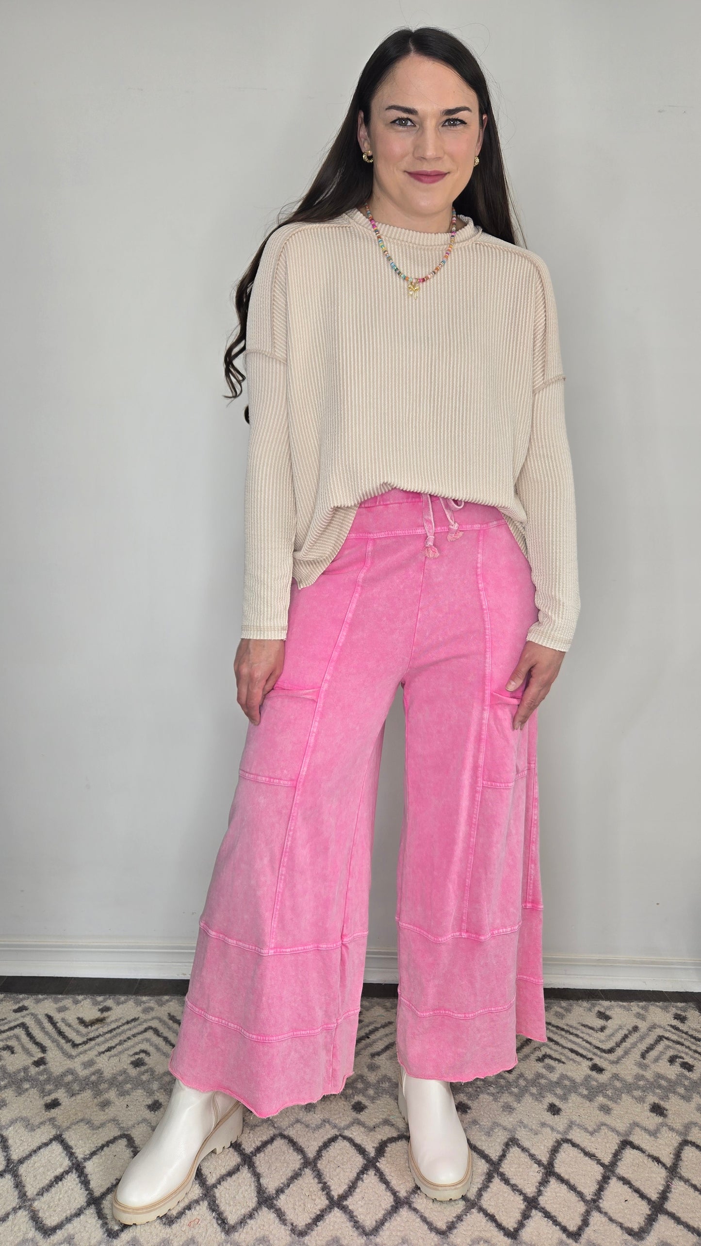 Sand Beige Urban Ribbed Long Sleeve Top "Nellie"