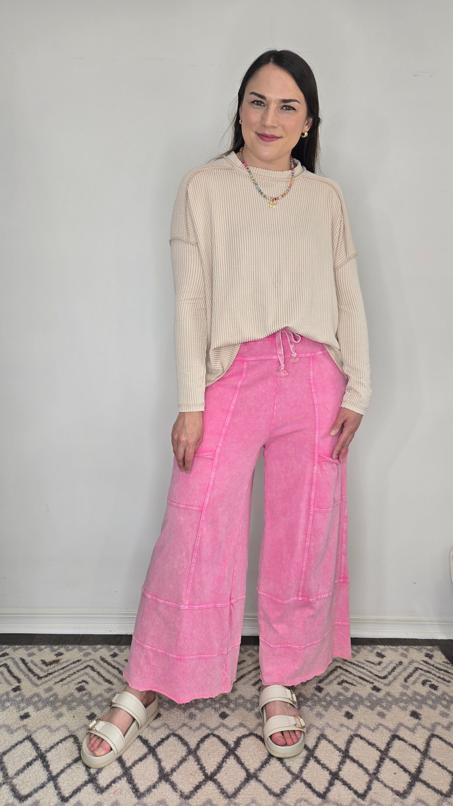 Sand Beige Urban Ribbed Long Sleeve Top "Nellie"