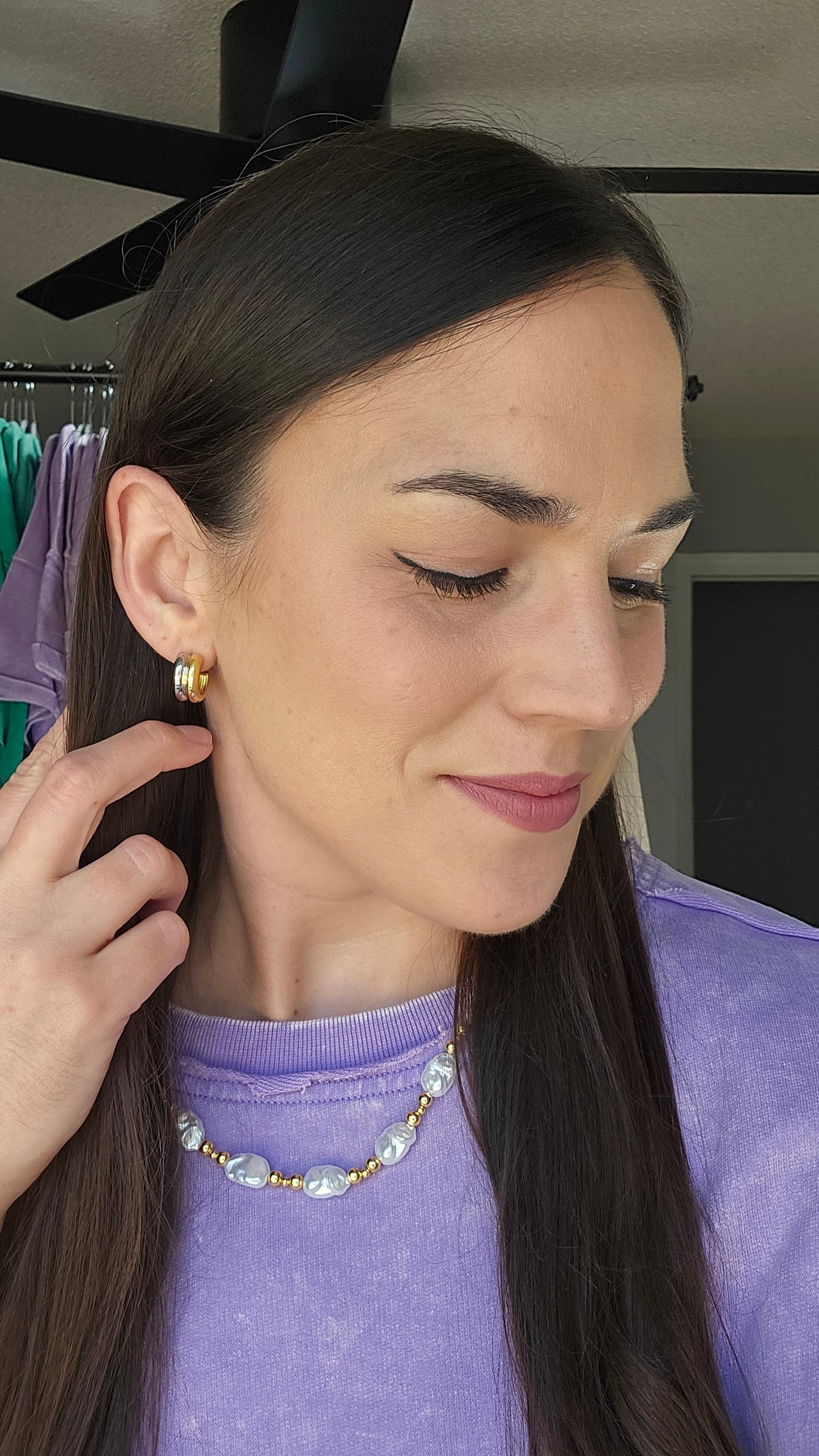 Double Color Huggie Stud Earrings