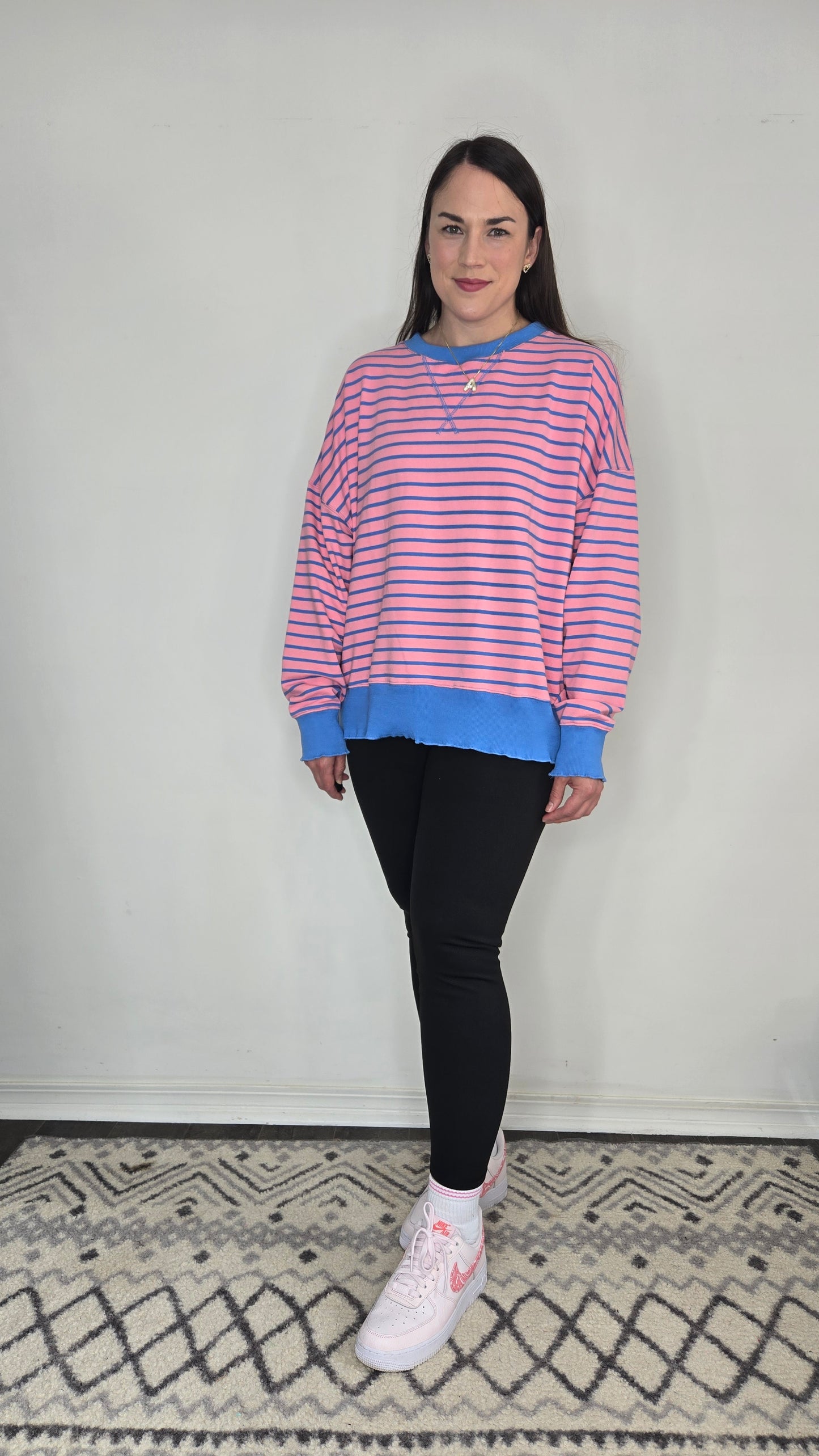 Pink/Blue Stripe Top with Lettuce Rib "Jaysa"