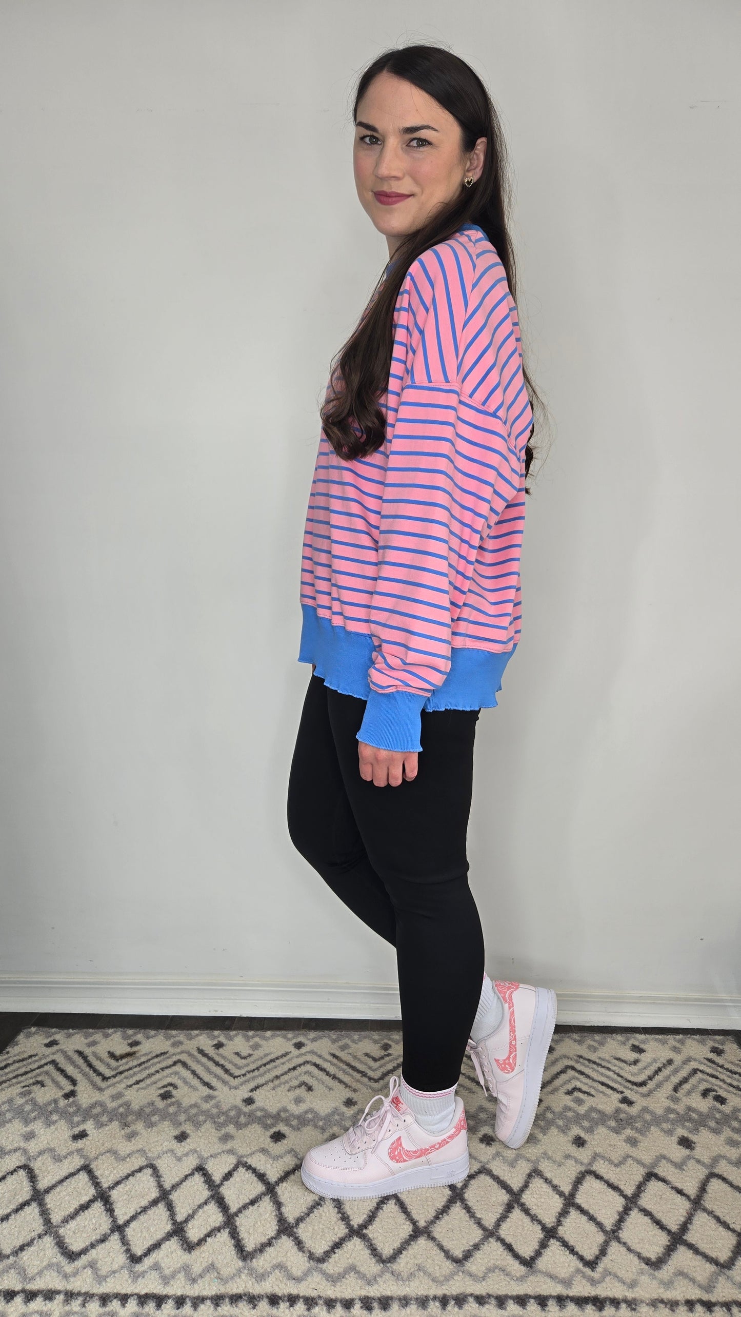 Pink/Blue Stripe Top with Lettuce Rib "Jaysa"