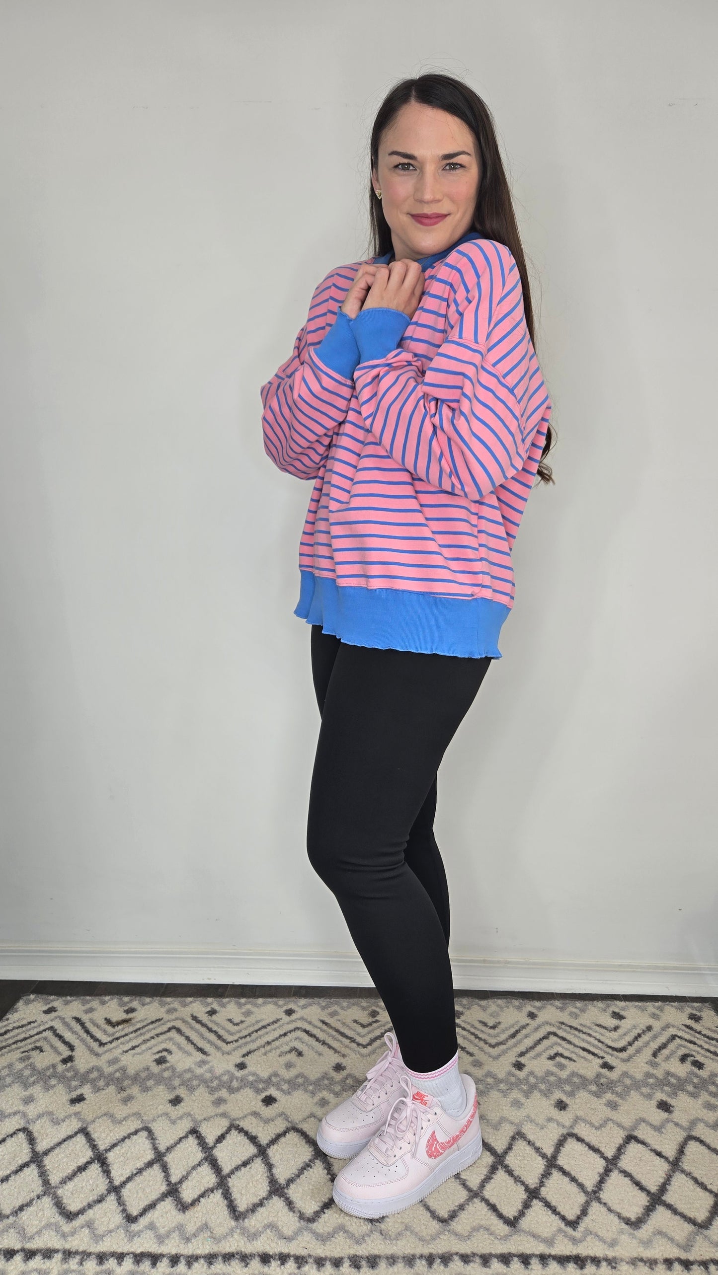 Pink/Blue Stripe Top with Lettuce Rib "Jaysa"
