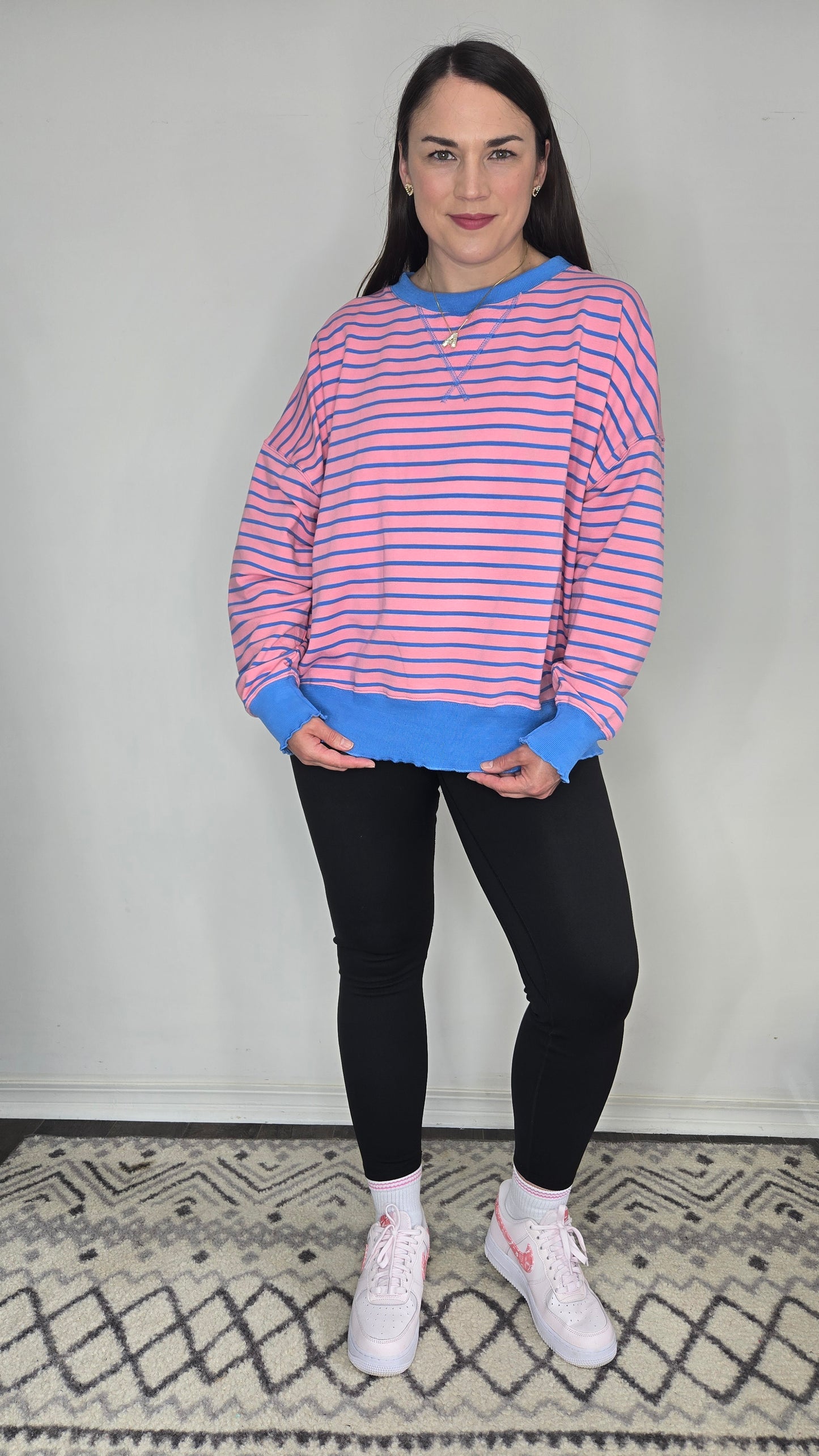 Pink/Blue Stripe Top with Lettuce Rib "Jaysa"